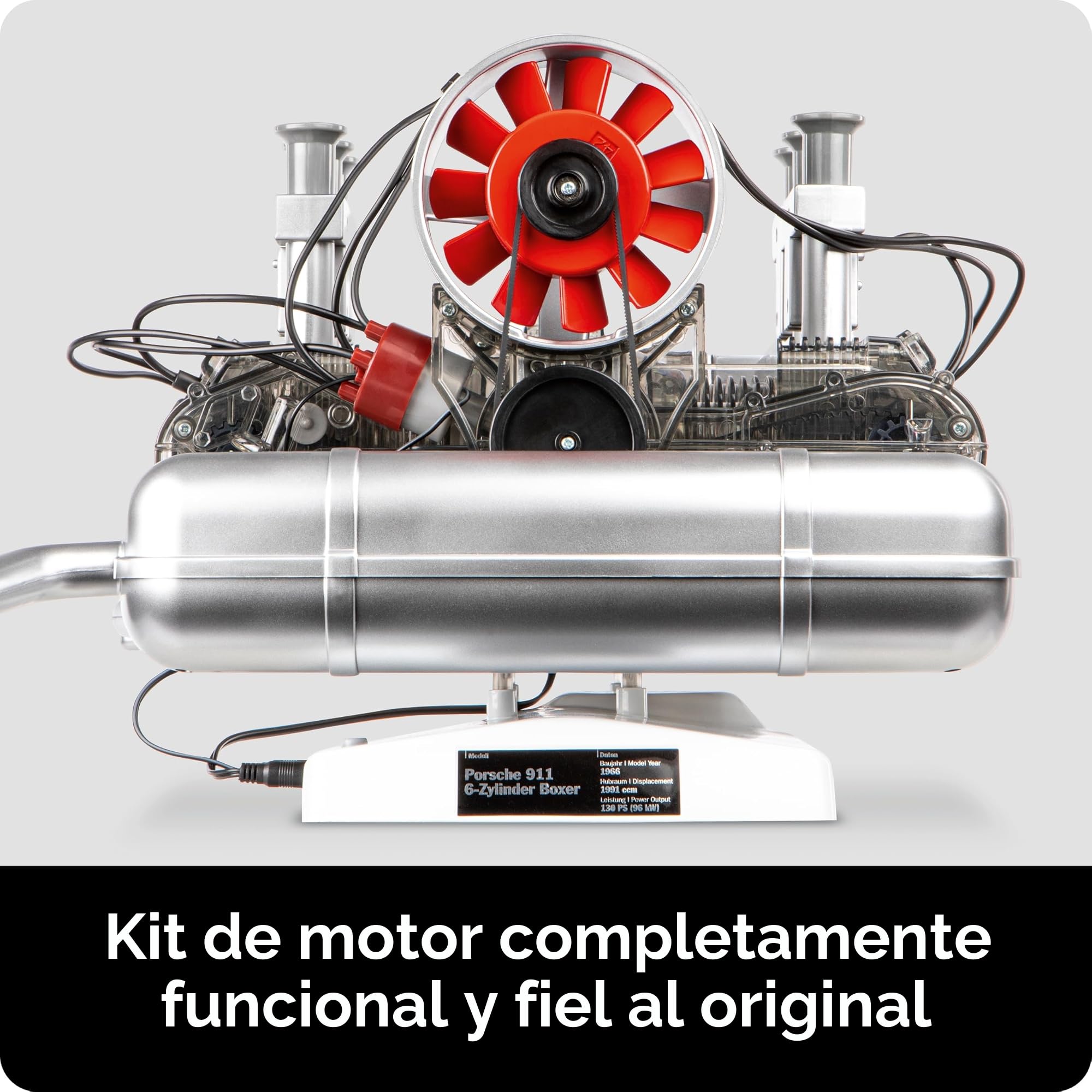 Franzis 67224 - Porsche 911 Boxermotor Facelift, Kit de construcción de Motor Fiel al Original del clásico Motor de 6 Cilindros refrigerado por Aire a Escala 1:4, Incl. módulo de Sonido, Manual de