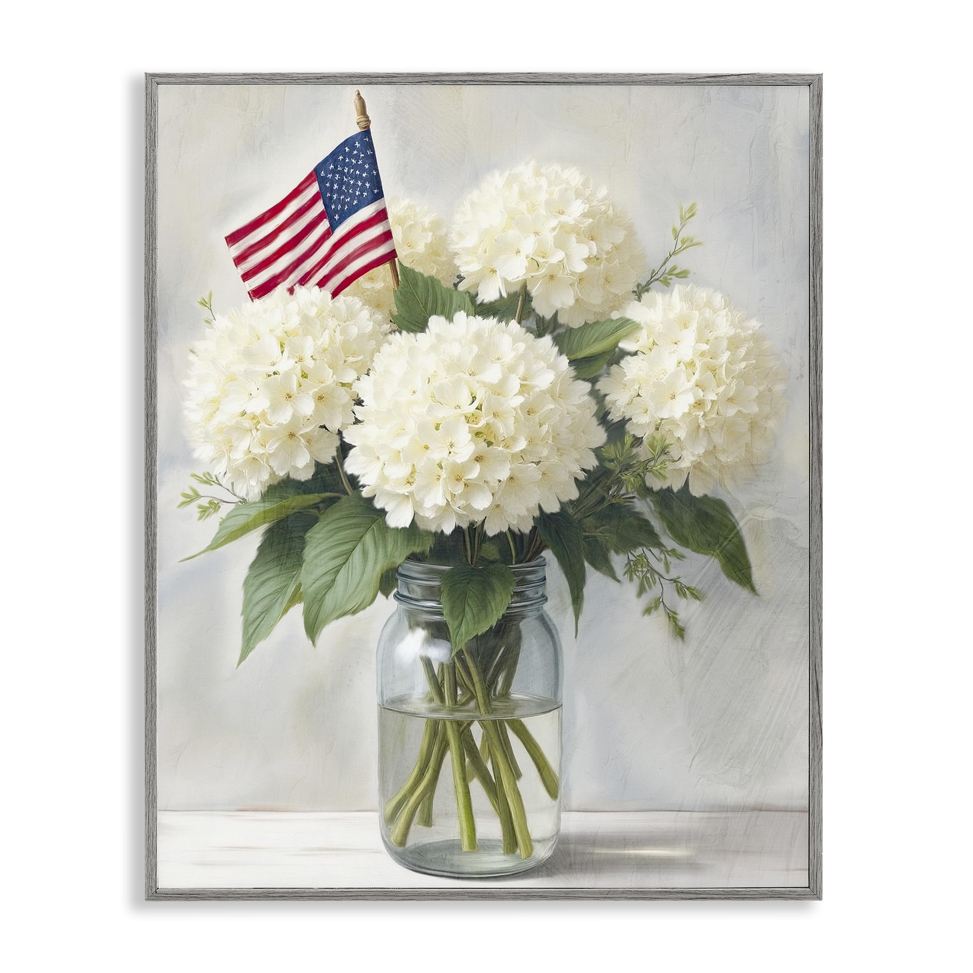 Stupell Industries Farmhouse Gray (Textured) Patriotic Hydrangea Floral Bouquet, 16 X 20 Inch Framed Giclée Print