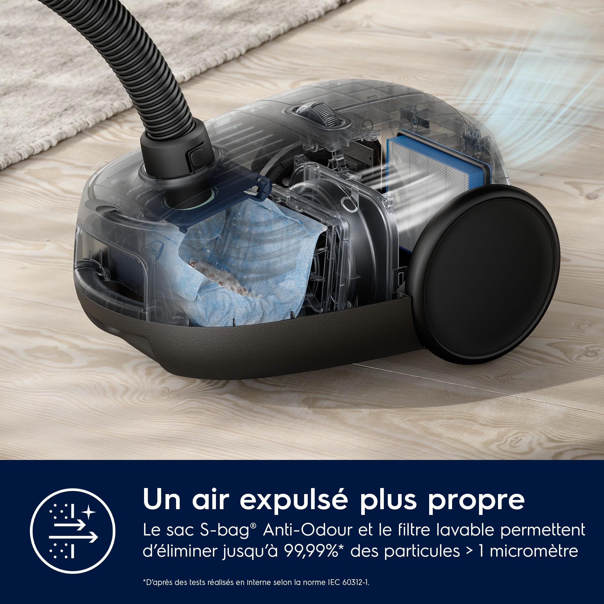 Electrolux 600 Aspirateur traineau avec Sac, Kit pour Poils d'animaux, 1x Filtre Hygiène HEPA 12 Lavable, Cordon 12m XXL, EB61A5UG, Gris
