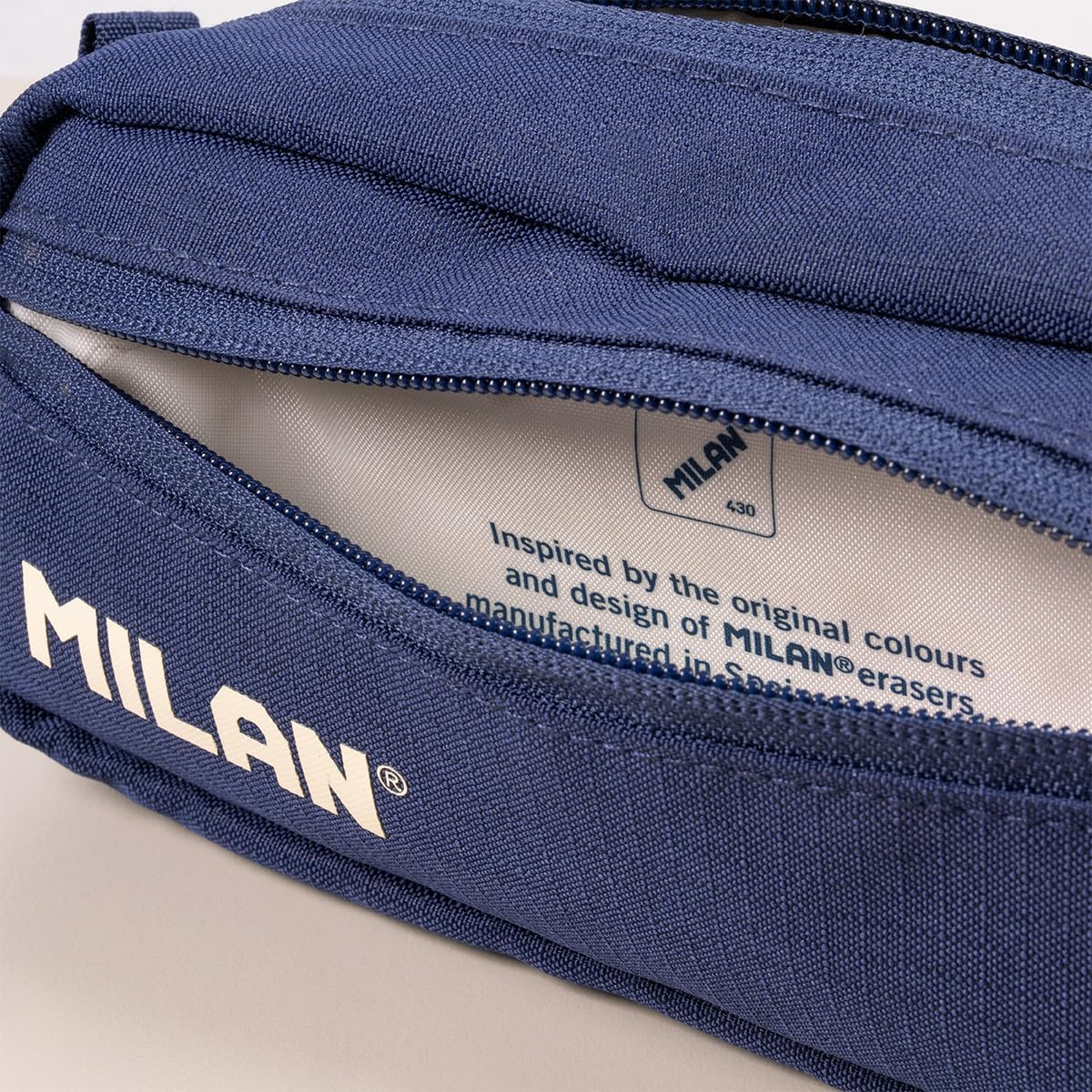 Rectangular Pencil case 2 zips, 1918 Series. Navy Blue MILAN®081148SNCB