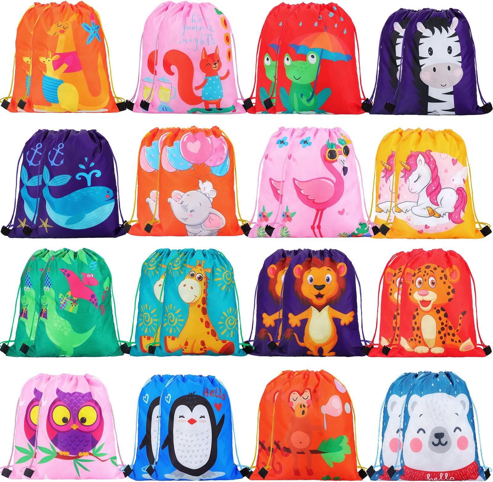 Shappy Animal Party Favor Drawstring Bags for Kids Birthday Supplies Carton Animal Backpack String Bags for Boys Girls Baby Shower Birthday Party Gift (32 Pack)
