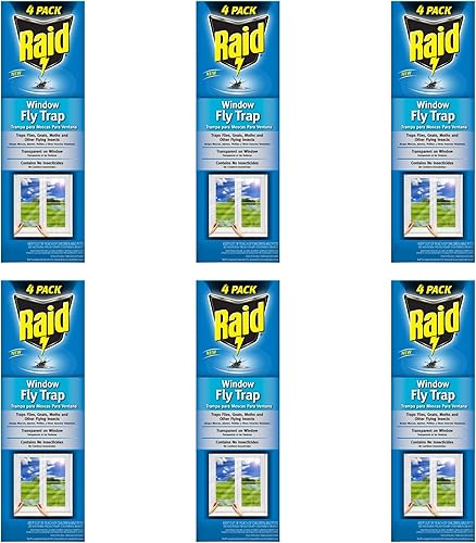 Raid Transparent Window Fly Trap, 6 Pk, Over 100 Flies Per Trap, Indoor Sticky Fly Strips for Flying Insects, No Insecticides, Mess-Free Bug Catcher