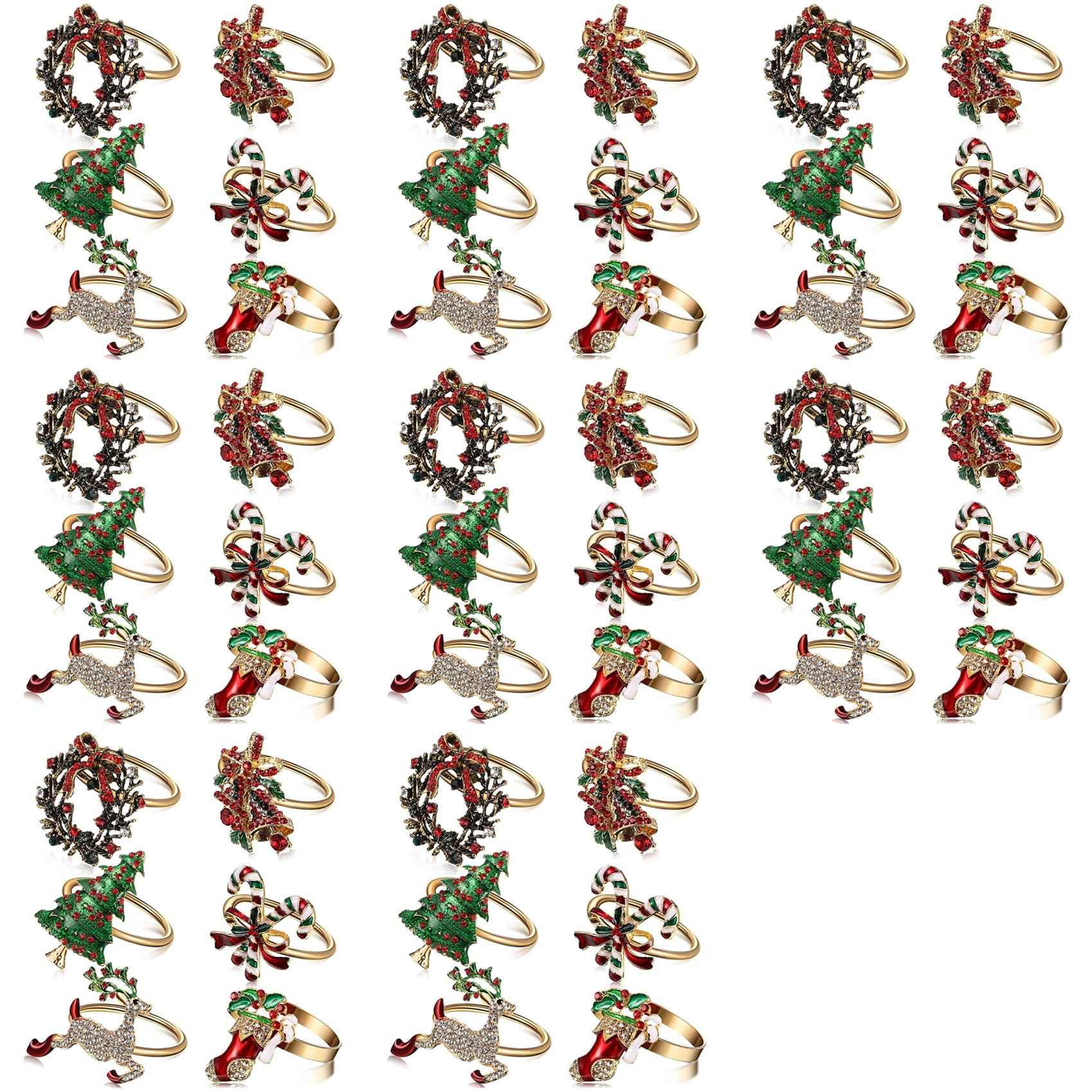 Hndhbfgrt 48Pcs Christmas Napkin Rings Xmas Napkin Holder Rings Wreath for Holiday Party Dinner Table Decoration