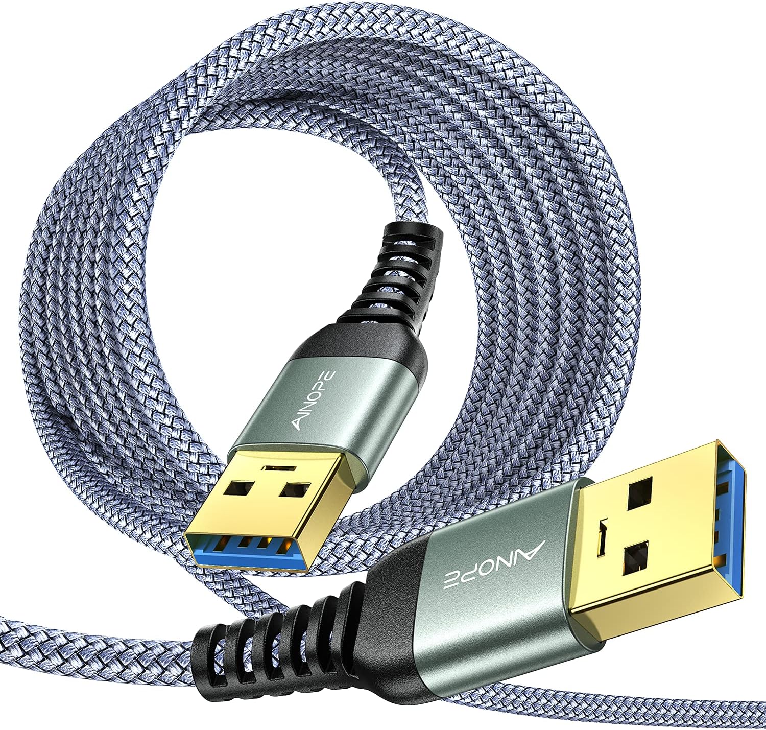 AINOPE USB to USB Cable, USB 3.0 A to A Male to Male Cable [Never Rupture] Double End Type A Cord Compatible with Hard Drive Enclosures, KVM, DVD Player, TV, Laptop Cooler,10Ft/Grey, 1 Pack