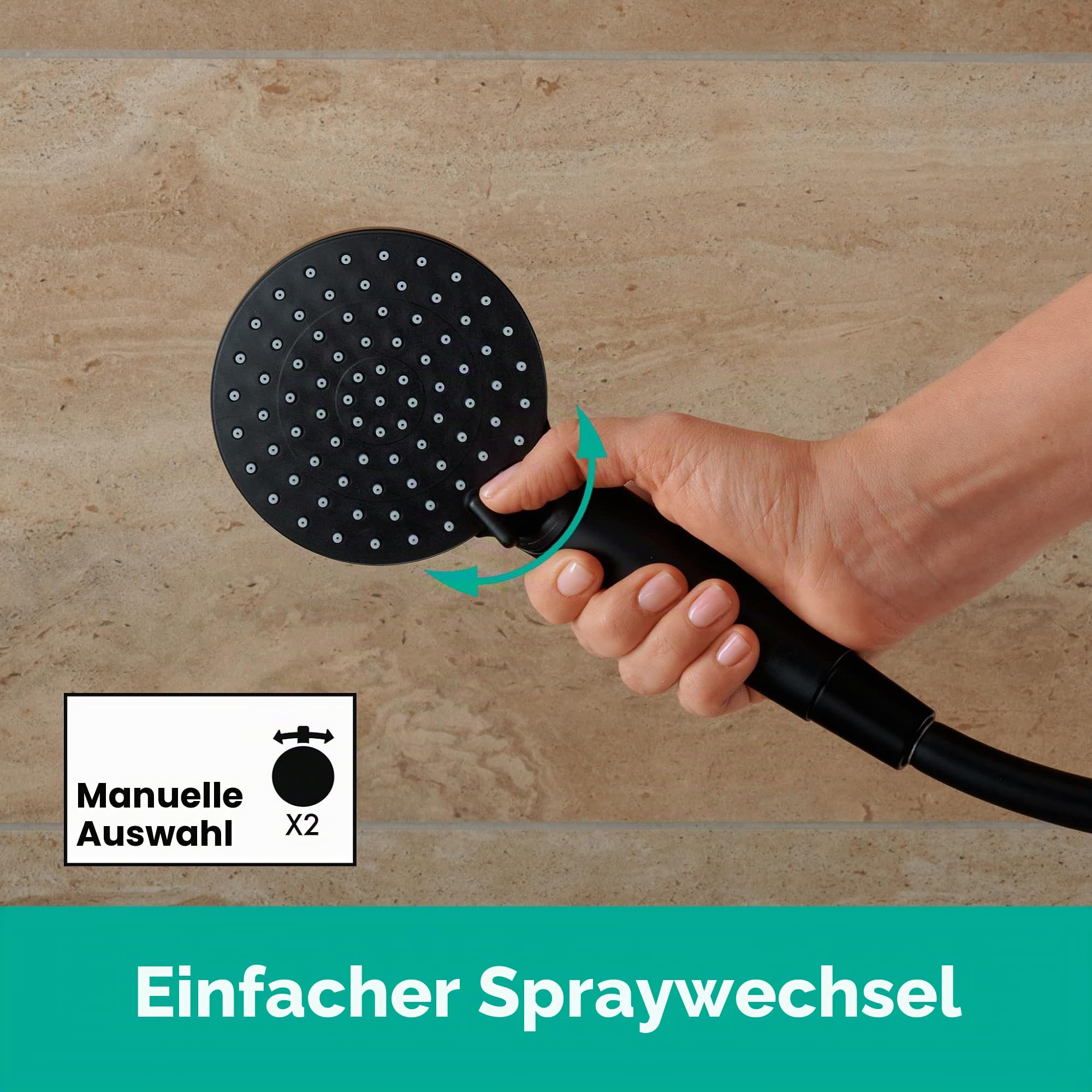 hansgrohe Duschset Vernis Blend, Duschkopf wassersparend mit Duschschlauch und Duschstange 0,65m, Handbrause mit 2 Strahlarten, Mattschwarz