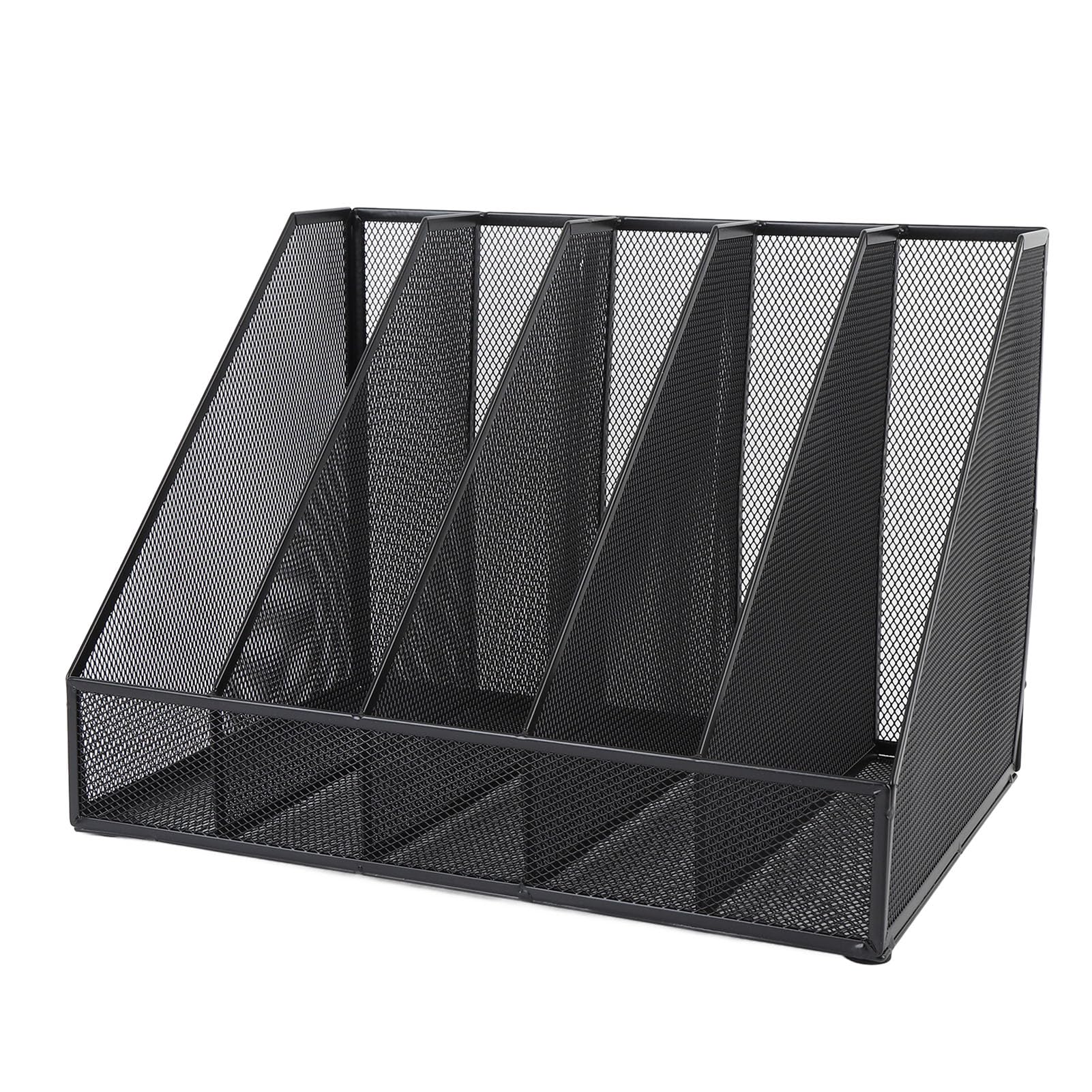 Organizzatore di file da tavolo Scaffale da scrivania verticale a 5 sezioni Rete addensata Robusta casa per ufficio Scuola Nero