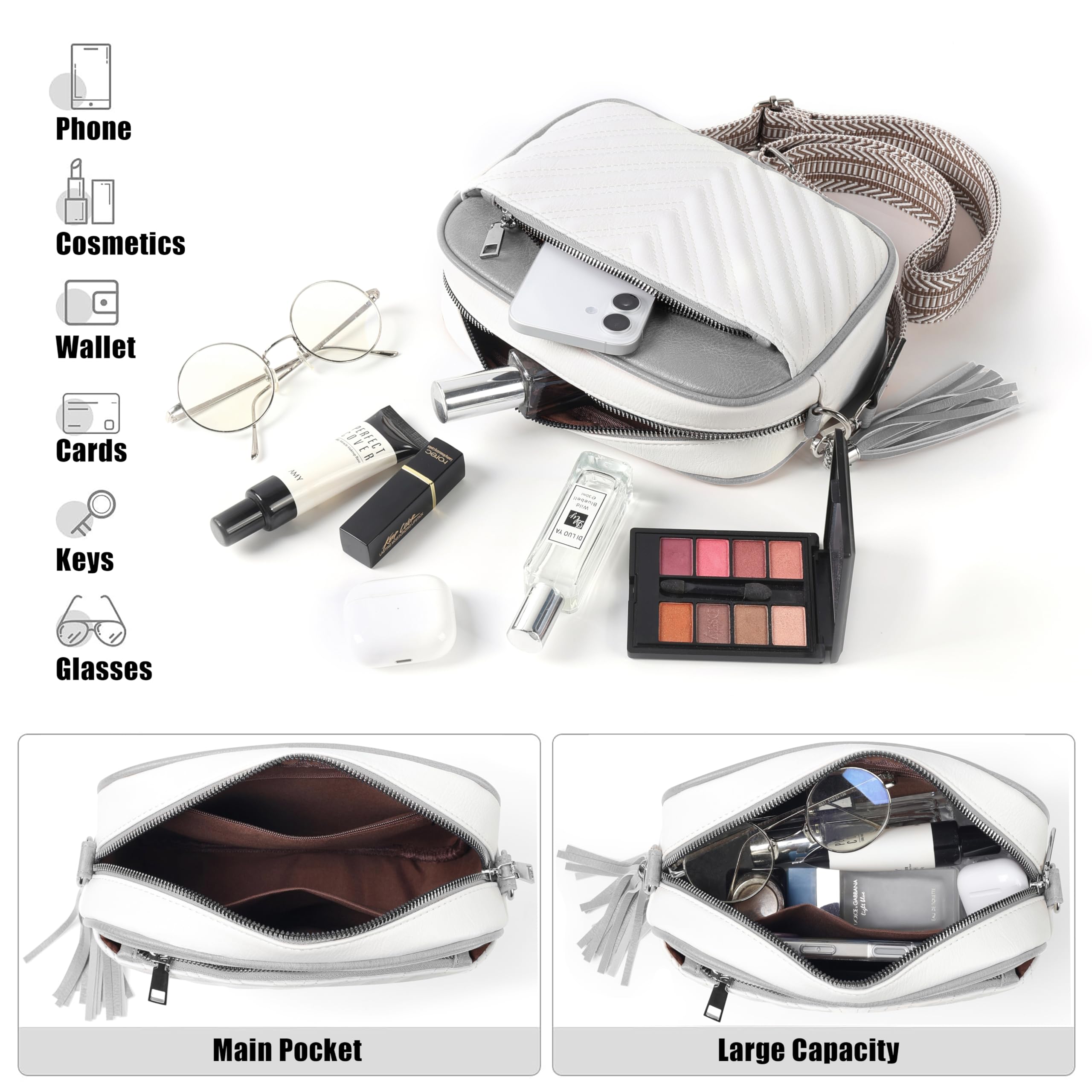 Bolsos cruzados para mujer, de piel suave, bolsos pequeños de hombro con dos correas ajustables