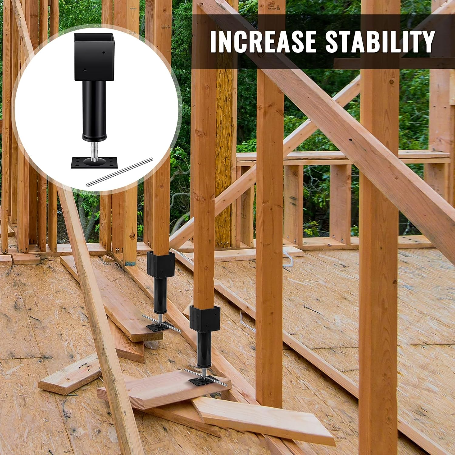 Lasnten 2 Pcs 4.5x4.5 Screw Jack Post 14.5" - 18.5" Height Range 24700 lbs Load Capacity Adjustable Temporary House Jacks for Leveling Flooring Basement Shore Beams Foundation Repair(Black)