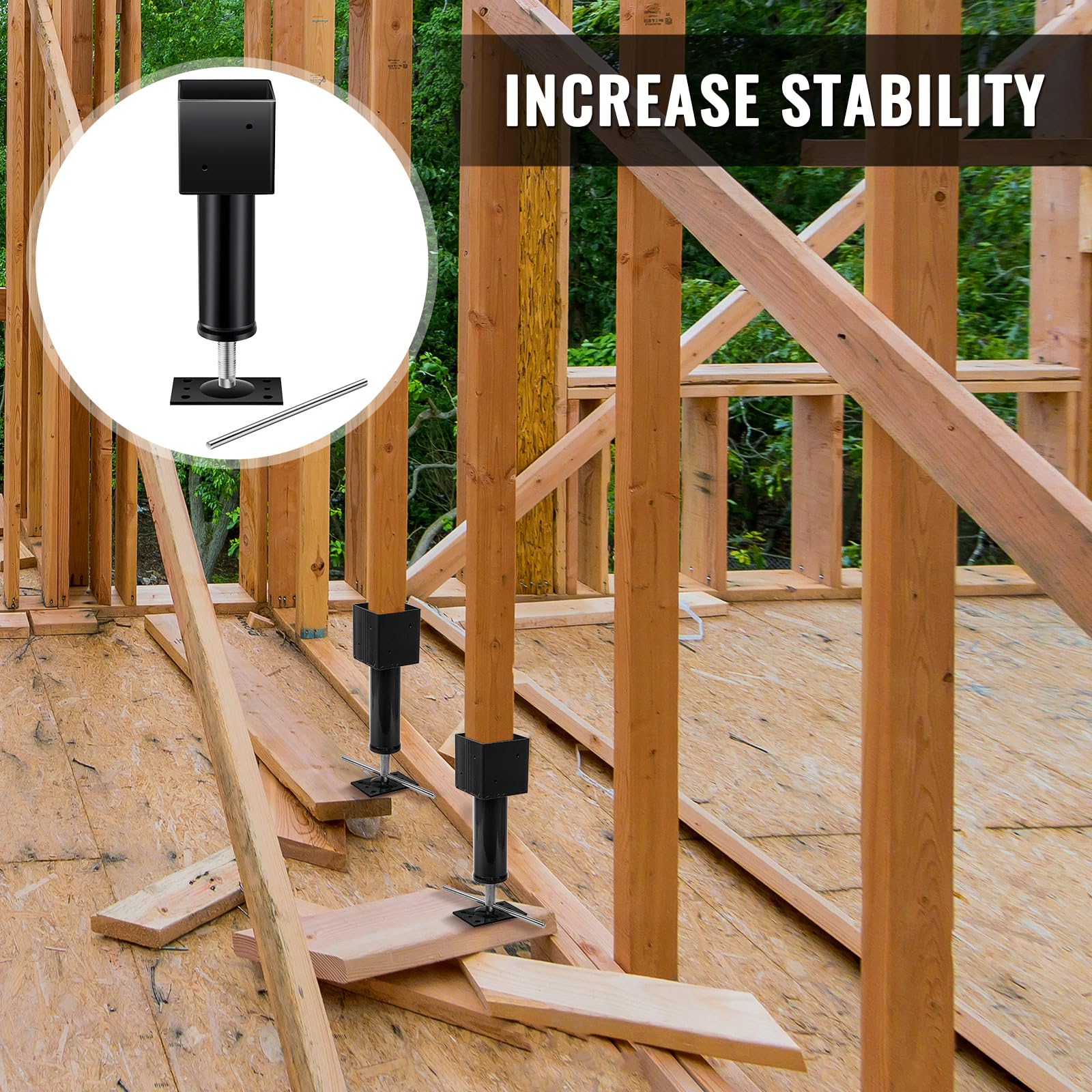 4x4 Screw Jacks – Heavy Duty Adjustable Floor Jacks For Leveling, 24000 Lbs Capacity, 2 Pack - View #4
