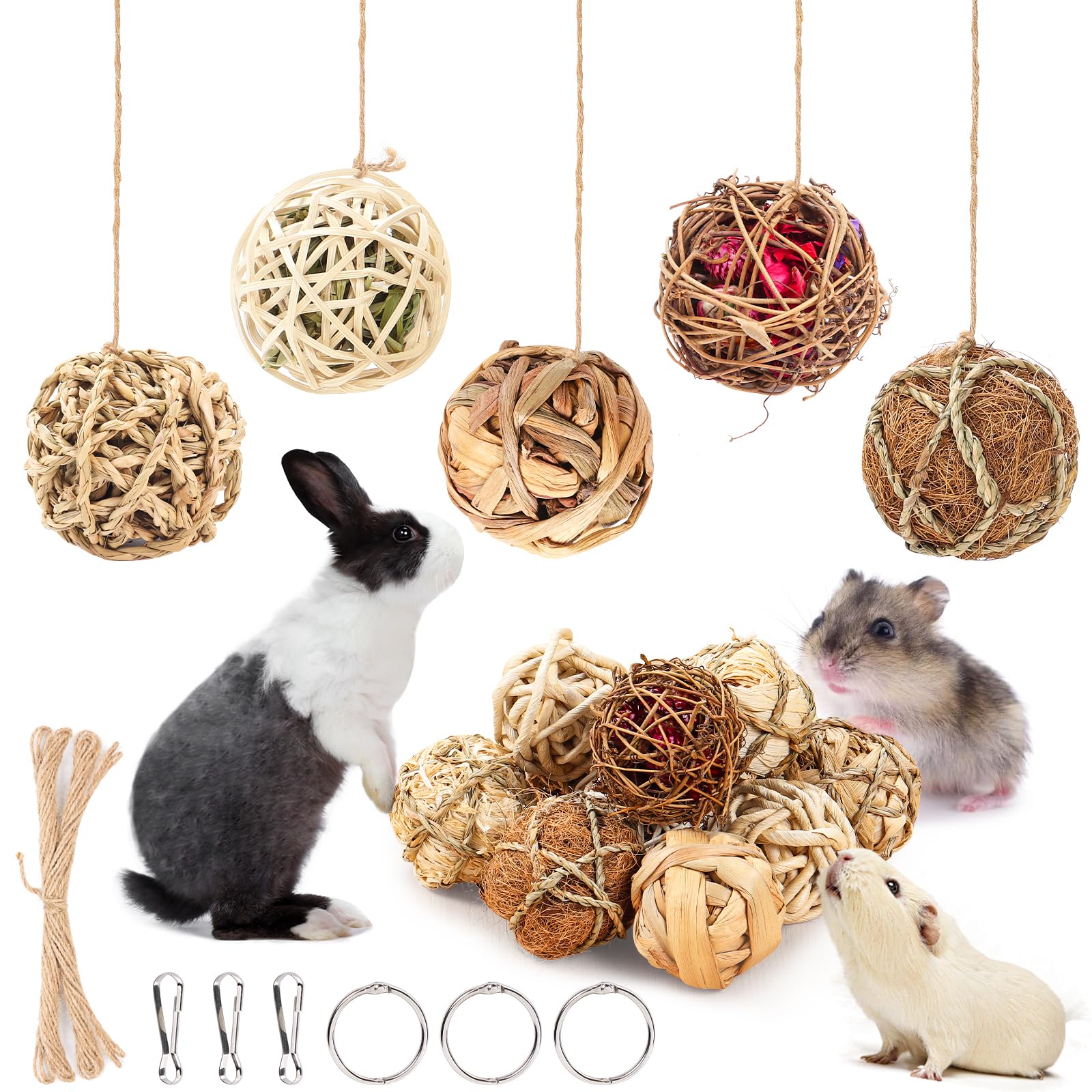 16 Pcs Small Animals Play Balls, Chew Grass Balls