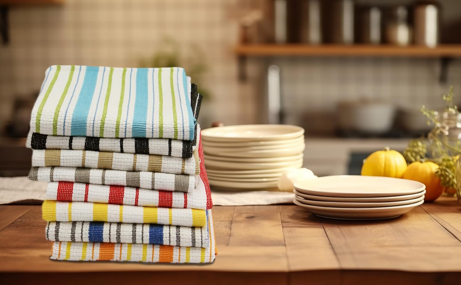 COTTON CRAFT Oversized Kitchen Towels - 4 Pack 100% Cotton Basketweave Tea Dish Towels - Absorbent Reusable Low Lint Quick Dry - Cooking Drying Restaurant Bar Cleaning Cloth Napkin -20x30 Black Stripe - Image 4