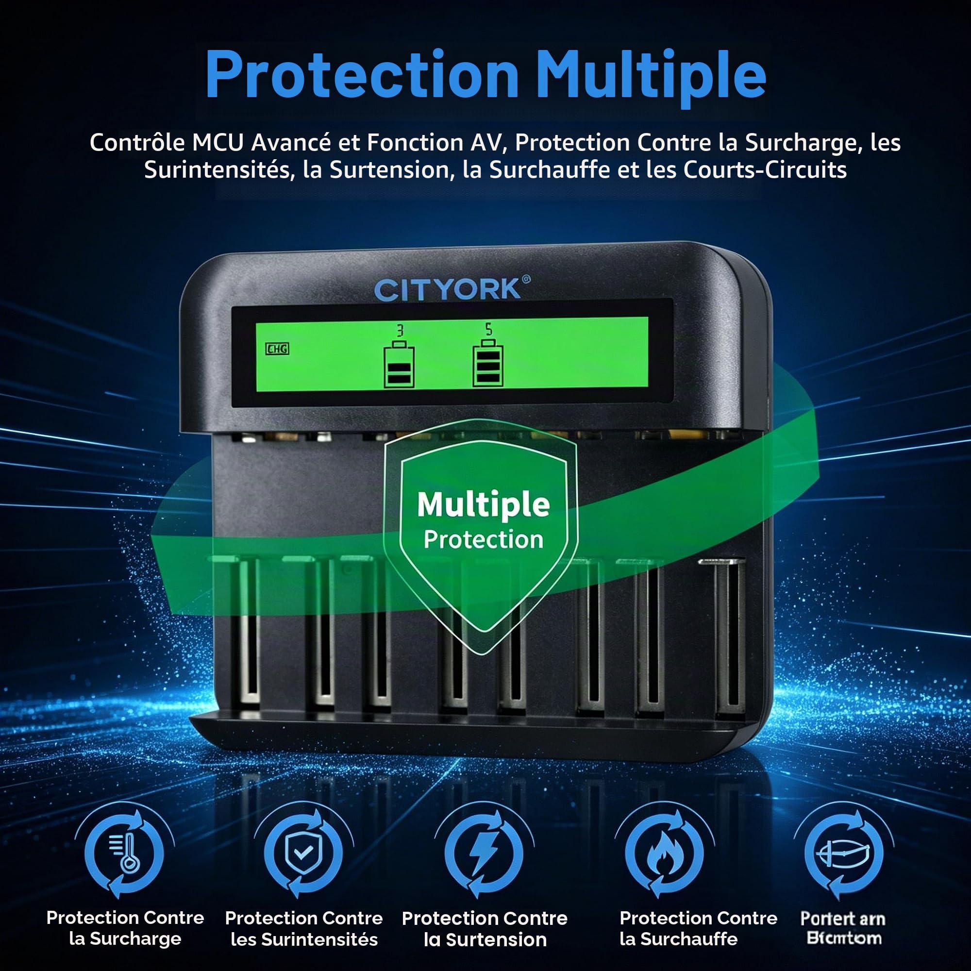 CITYORK Chargeur avec piles rechargeables D 10000 mAh 1,2 V Ni-MH, chargeur pour batterie AA/AAA/C/D, Lot de 6