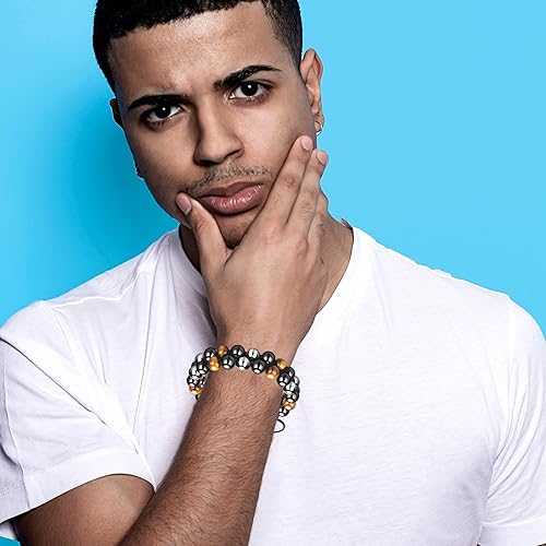 Miniatura 2 de Tiger Eye Bracelet Starmond Triple Protection Bracelet for Men Women, Handmade Tiger Eye Beads Hematite - Black Obsidian Natural Stone Healing