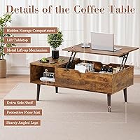 Vista 13 de OLIXIS Mesa auxiliar de madera con compartimento oculto y estante de almacenamiento grande, mesa central de comedor para el hogar, sala de estar