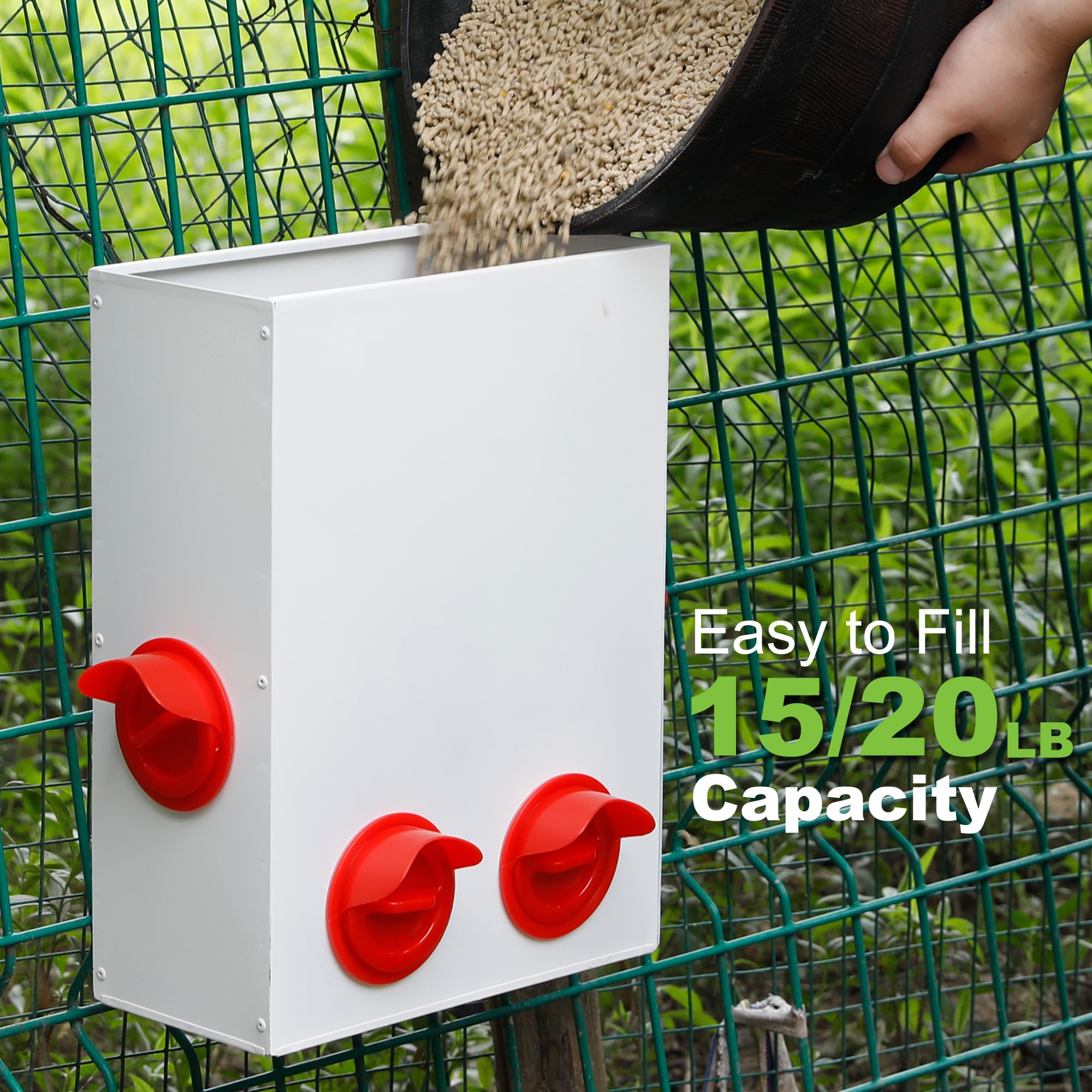 2 Piezas Comedero para Pollos Alimentador automático de Pollo de 6 y 9 kg, Metal Dispensador De Pienso, Comedero gallinas de Colgante o Suelo, sin Desperdicio, Patos, Aves de Corral
