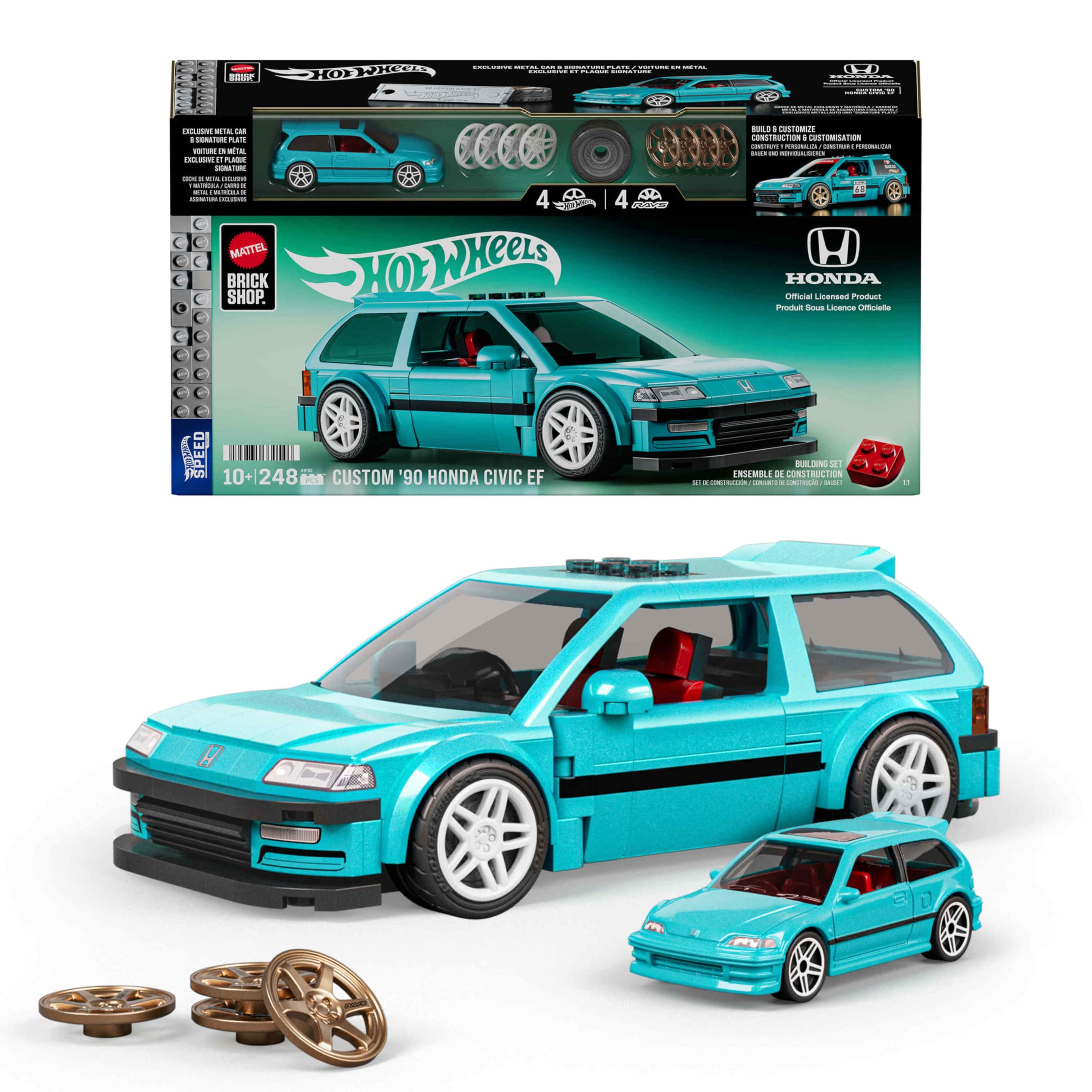 Mattel Brick Shop Hot Wheels Speed Series Building Set, Custom ’90 Honda Civic EF with 248 Pieces, Realistic Details and Custom Decals, Adult Collectors and Kids Ages 10+ , JHF62