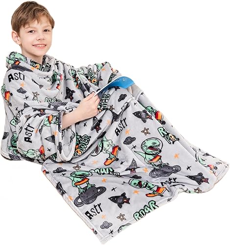 Softan Manta de forro polar para niños y niñas, con mangas y bolsillo para el pie, para niños, niñas, niños, manta ligera y suave con mangas y