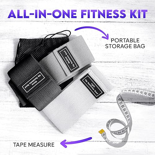 Miniatura 7 de Bandas anchas de resistencia de tela para entrenar  3 bandas antideslizantes de nivel de fuerza para mujeres y hombres  Viene con una bolsa y cinta