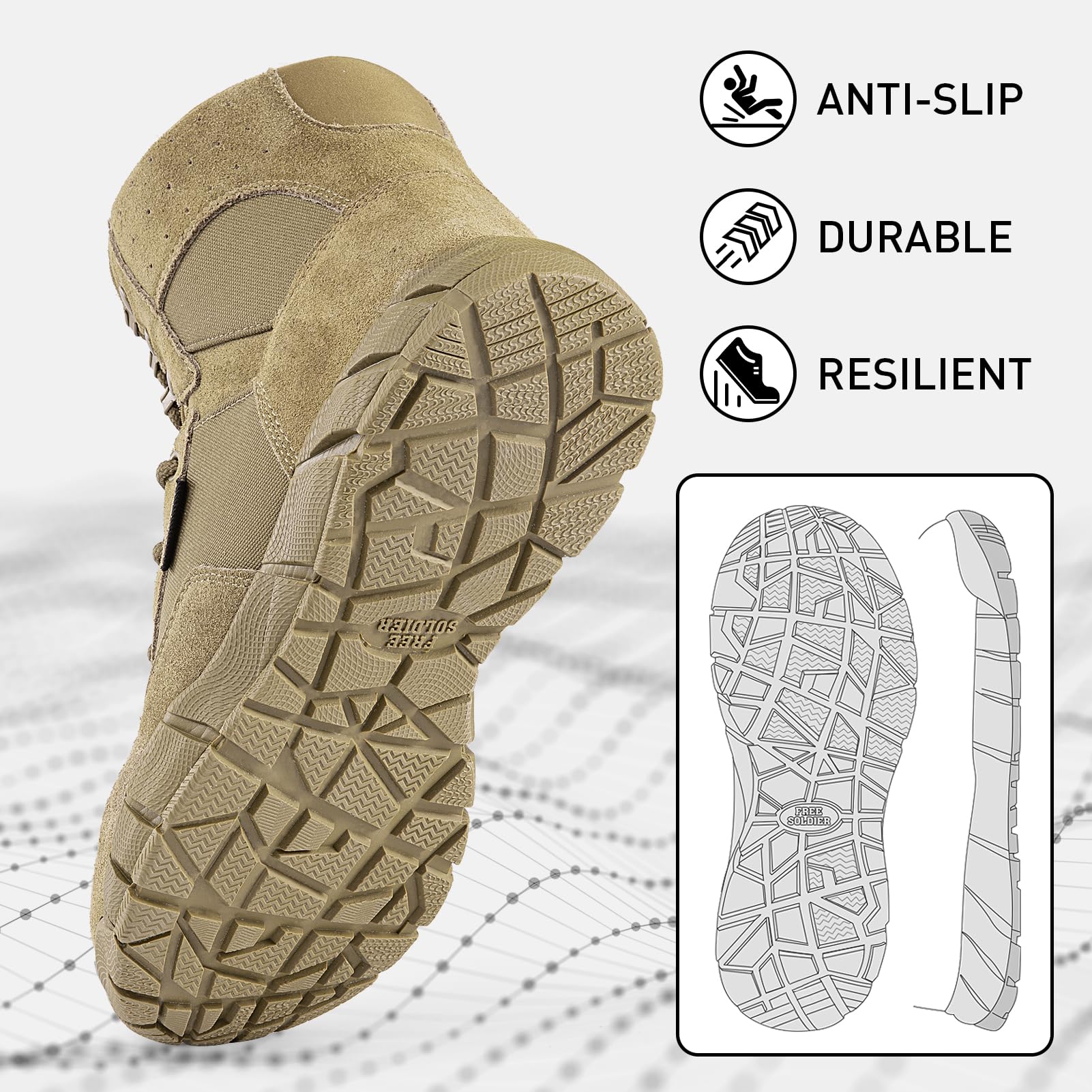 FREE SOLDIER Stivali da Uomo Ultraleggeri Stivali da Lavoro Tattici Militari 6" inch High-Tops Stivali da Neve Traspiranti Traspiranti per Camminare a Piedi