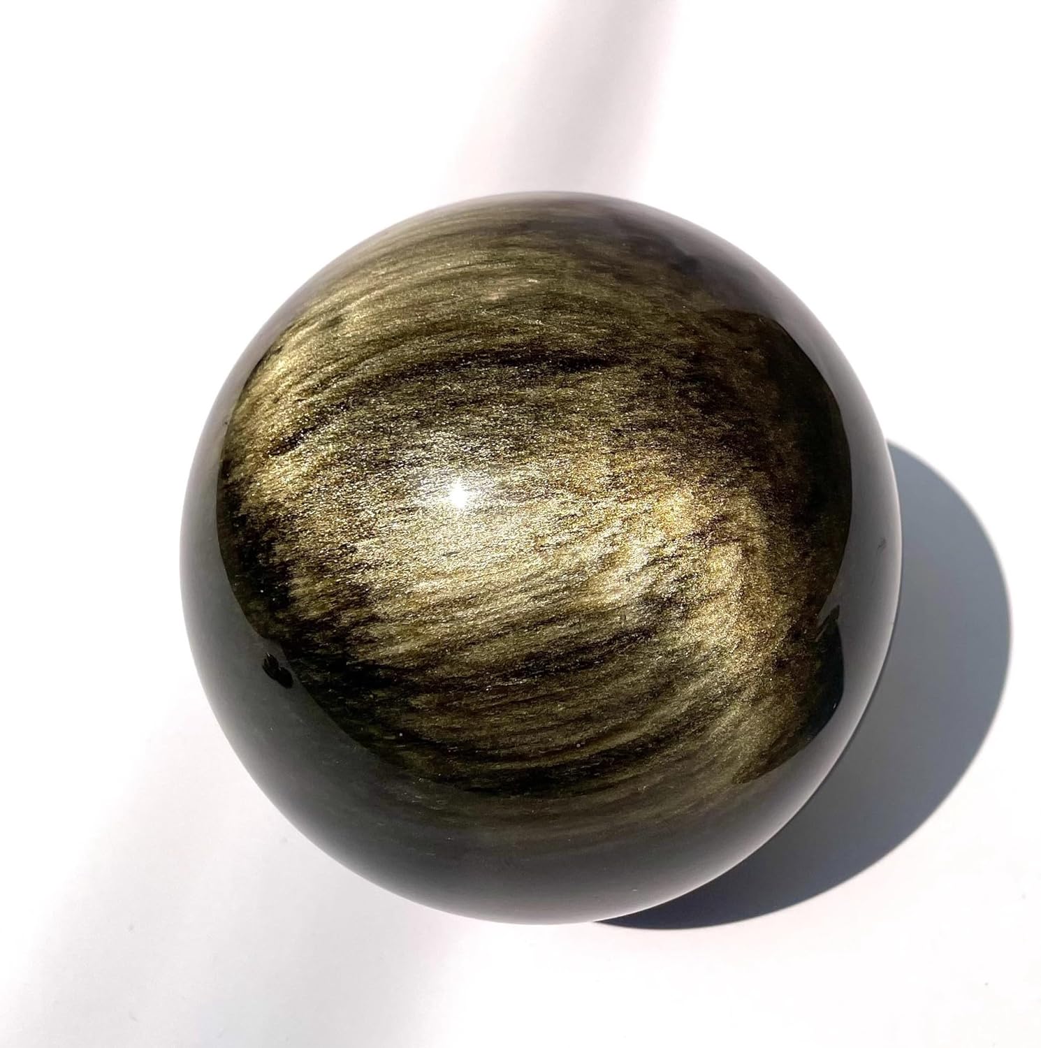 Gold Obsidian Black Crystal Ball Ornaments ore Hand-Polished Living Room Office Decoration,Gold,60mm