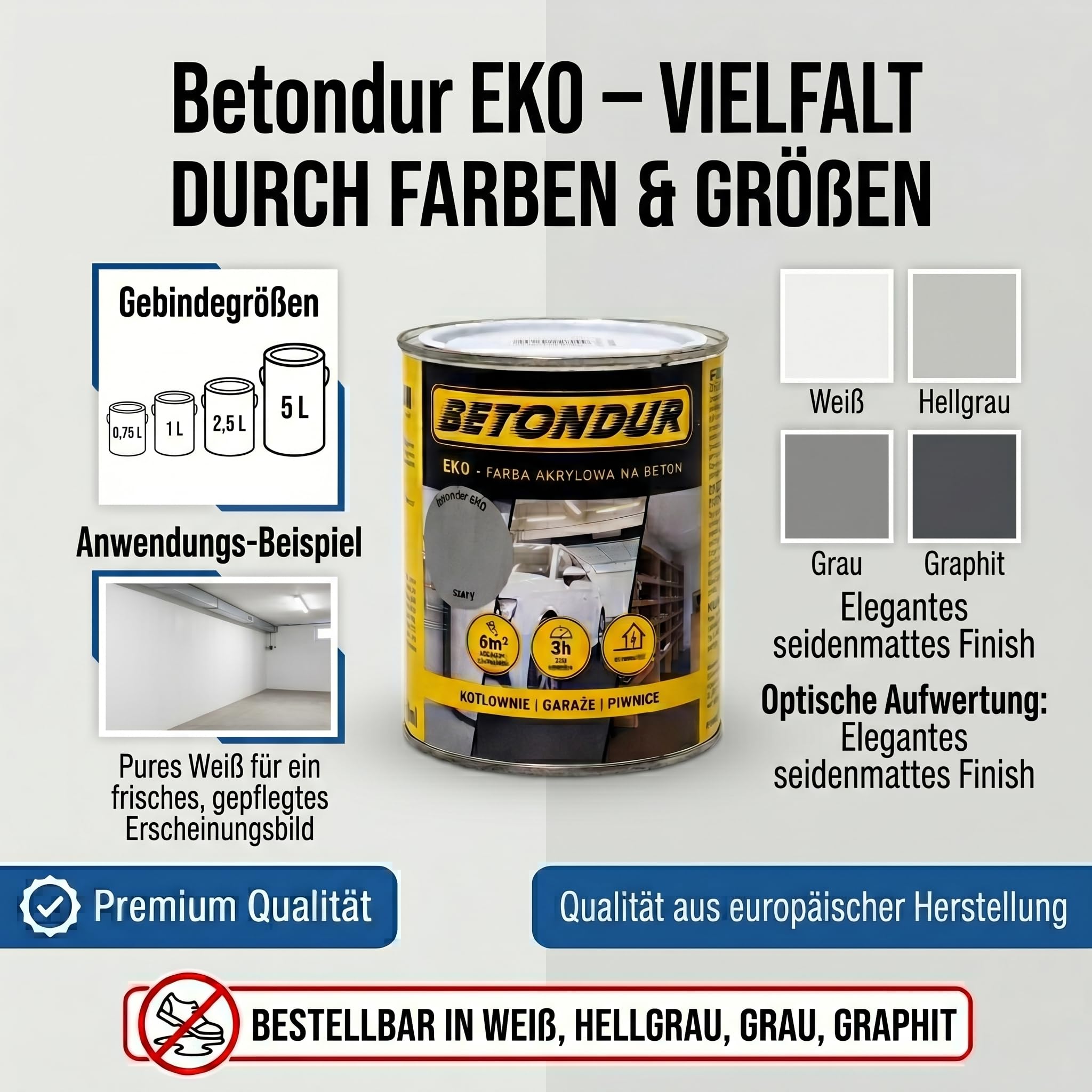 EKO – Vernice Ecologica per Cemento 2,5L – Grigio Chiaro – Rivestimento Acrilico Protettivo per Interni ed Esterni – Resistente agli Agenti Atmosferici e all’Abrasione – Antipolvere