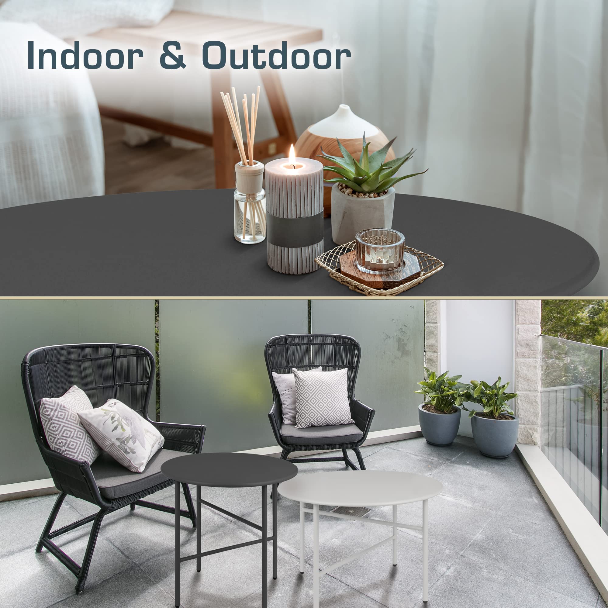 bomoe Beistelltisch Outdoor Gartentisch Rund Ø 44 cm Tischplatte Kratzfest – Stabiler Wohnzimmer Couchtisch Leicht In- & Outdoor Balkon Tisch Terrasse – Schwarz Nachttisch Bett Schlafzimmer Finn