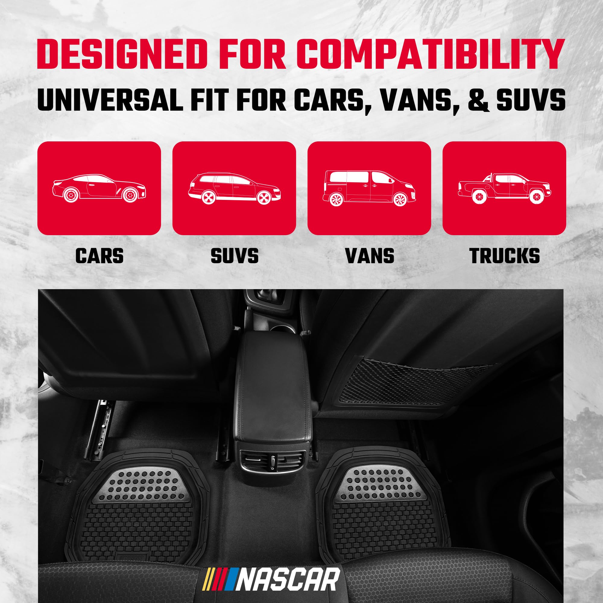 NASCAR Elite Car Floor Mats 4-Piece Set Heavy Duty All-Weather Rubber Universal Trim-to-Fit for Cars Trucks SUVs Traps — view 7