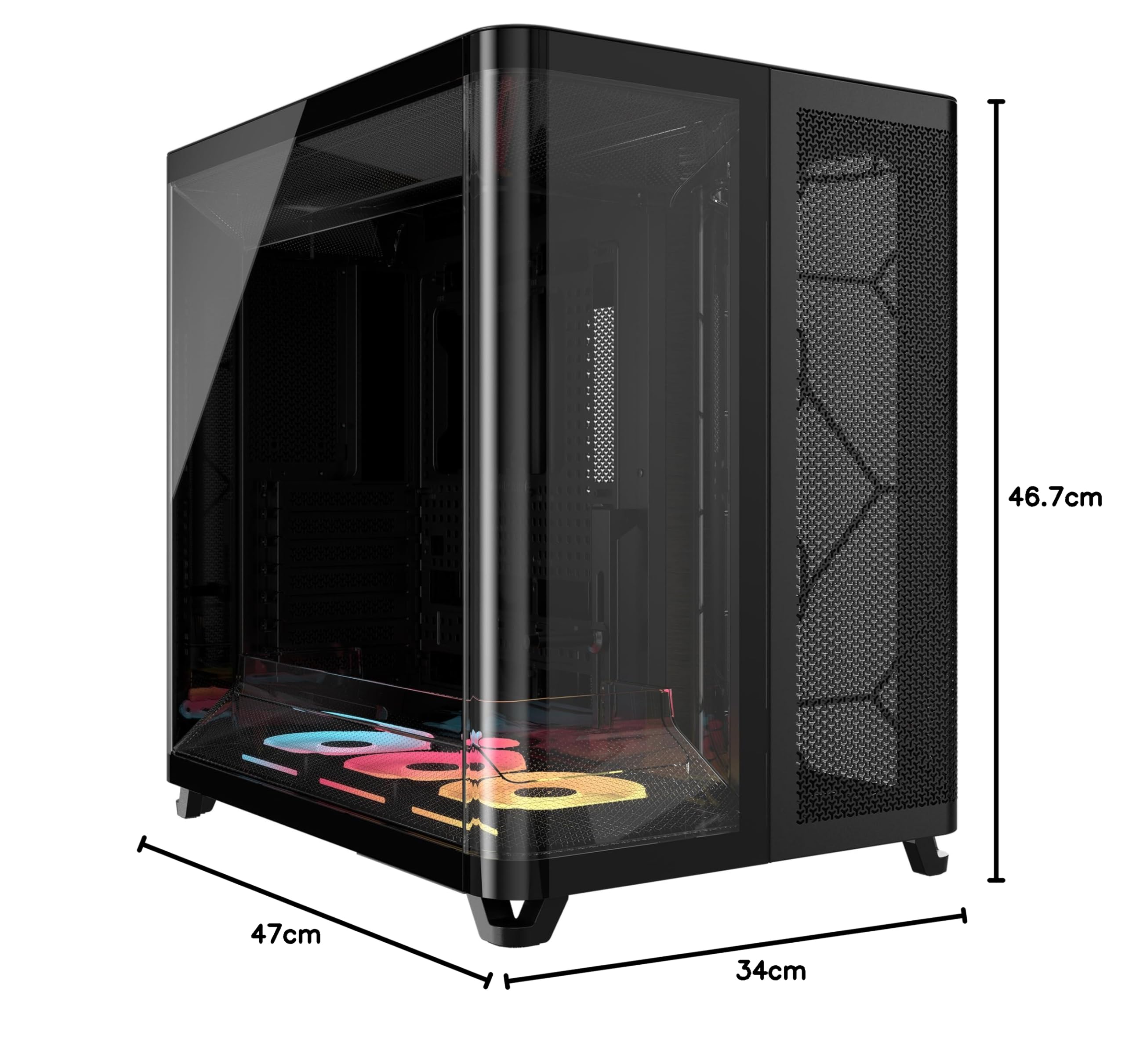 CORSAIR AIR 5400 LX-R RGB iCUE LINK Case PC Panoramico Mid-Tower – Nero | A Tripla Camera, 3 Ventole LX-R RGB Rotazione Inversa, Condotti Silenziosi ad Alto Flusso, Supporto Scheda Madre Inverso