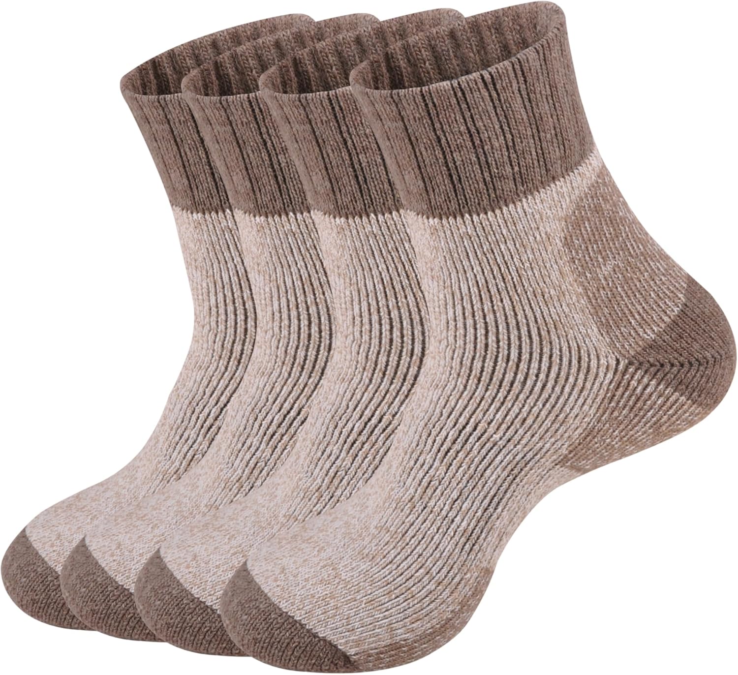 ECOEY Men's Merino Wool Cushioned Hiking Trekking Socks 4 Pairs, Quarter Length with Moisture Wicking