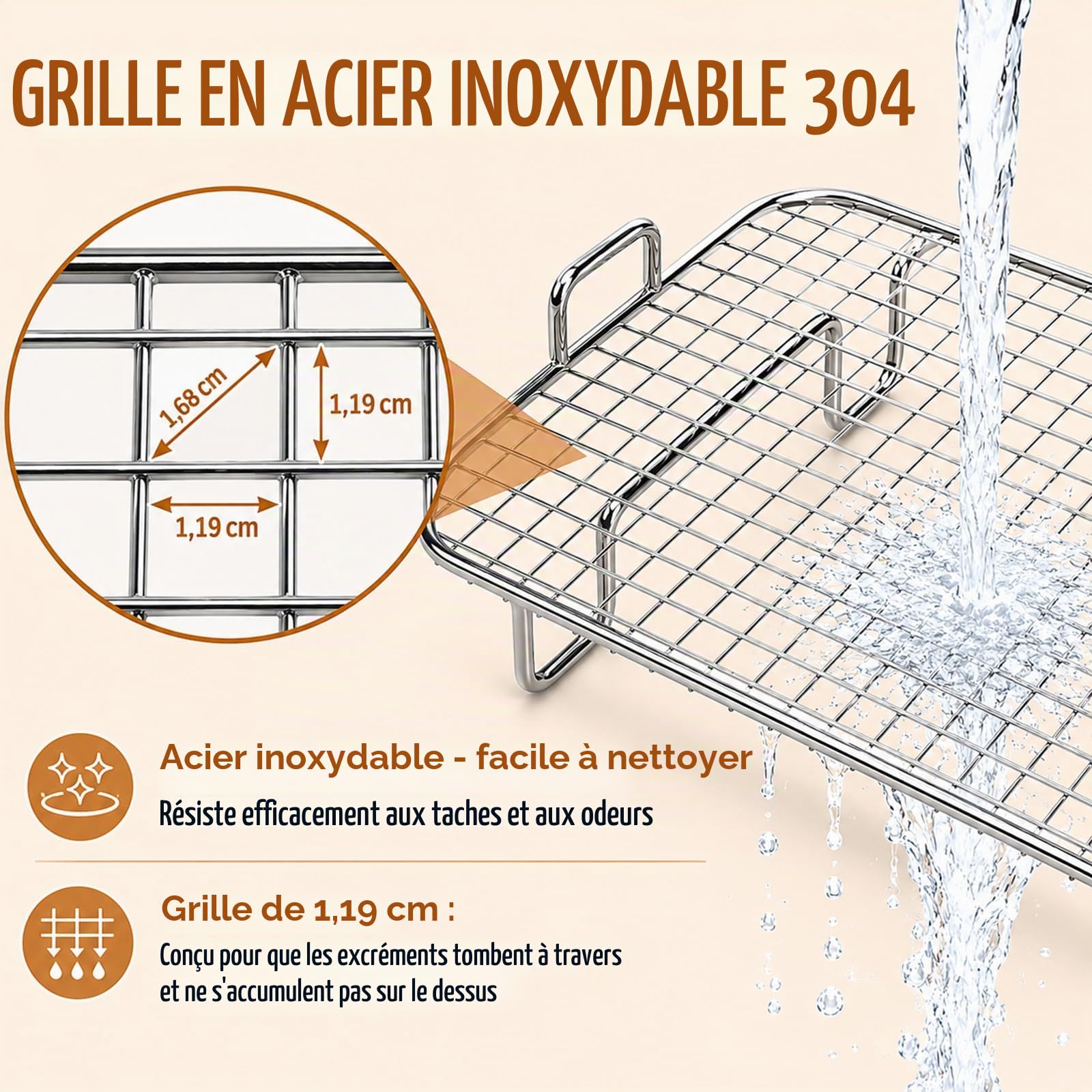 HYLYUN 4-en-1 Bac à Litière Lapin INOX avec Râtelier à Foin, 40x30 cm | Litière petits animaux à entrée basse, anti-odeur, facile à nettoyer, anti-morsure, accessoire cage lapins & cobayes