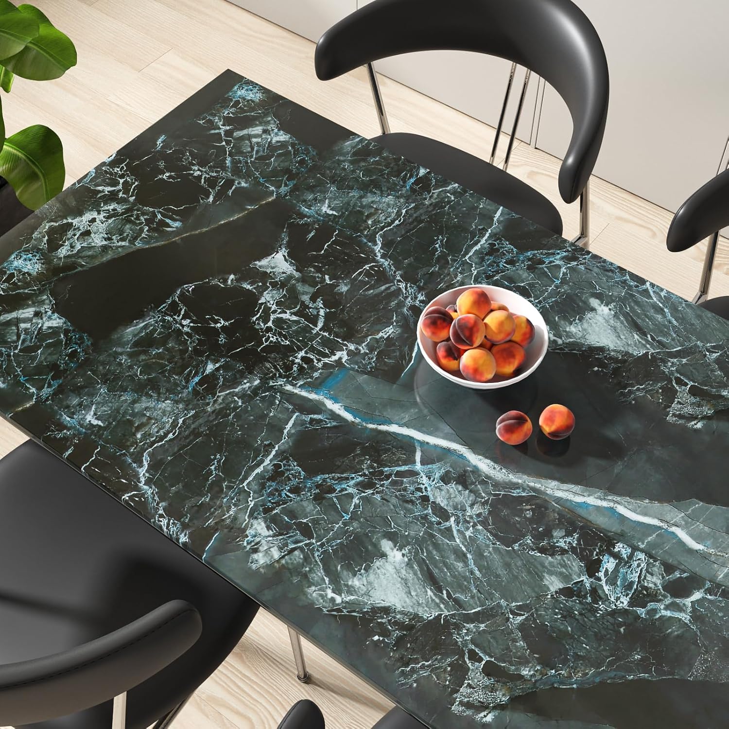 VaryPaper 32" x 354" Cyan Black Marble Peel and Stick Wallpaper Marble Contact Paper for Countertops Waterproof Counter Top Vinyl Wrap Removable Self Adhesive Granite Wall Paper for Kitchen Bathroom