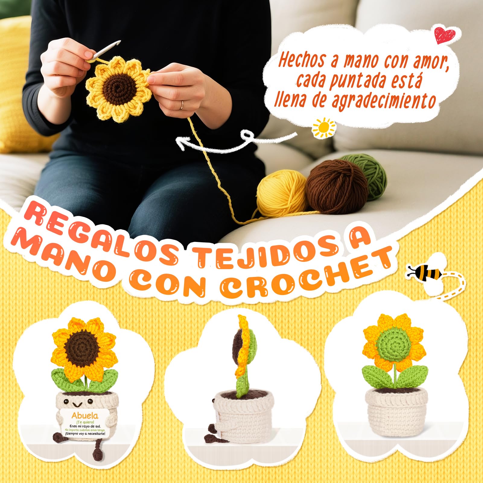 AceThrills Abuela Gifts for Abuela on Birthday Mothers Day, Regalos para Abuela, Regalos de CumpleañOs Navidad para Abuelas Mujer – Girasol Tejido a Mano