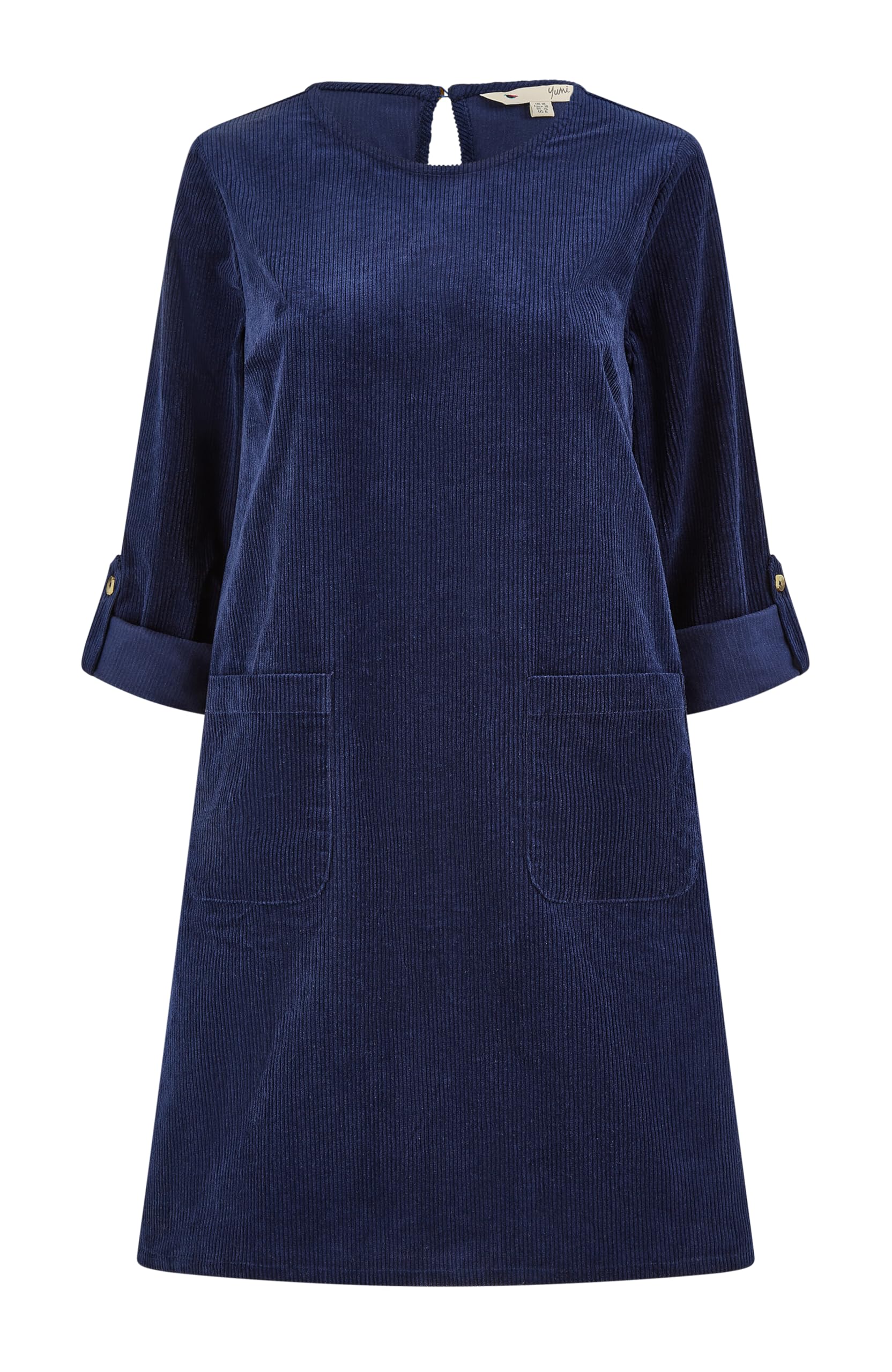 Yumi Women's Navy Cord Tunic Dress W/ 3/4 Sleeves & Pockets | Size: 12