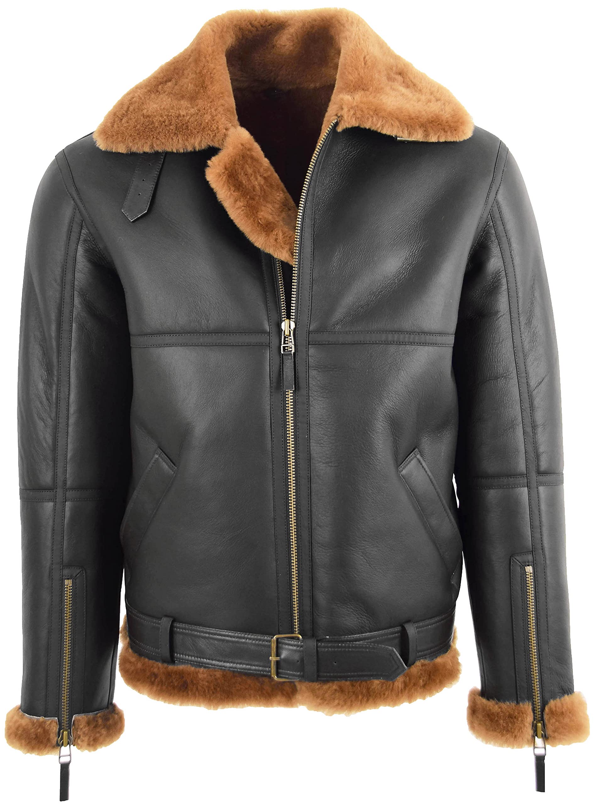 House of Leather Men's Sheepskin Bomber Jacket - Dark Brown - XL