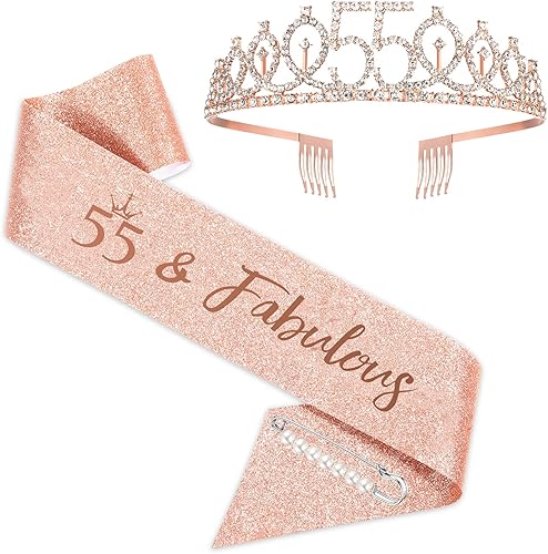 BRT Bearingshui Fabulosa banda y tiara para mujer, tiara de oro rosa para fiesta de cumpleaños 55