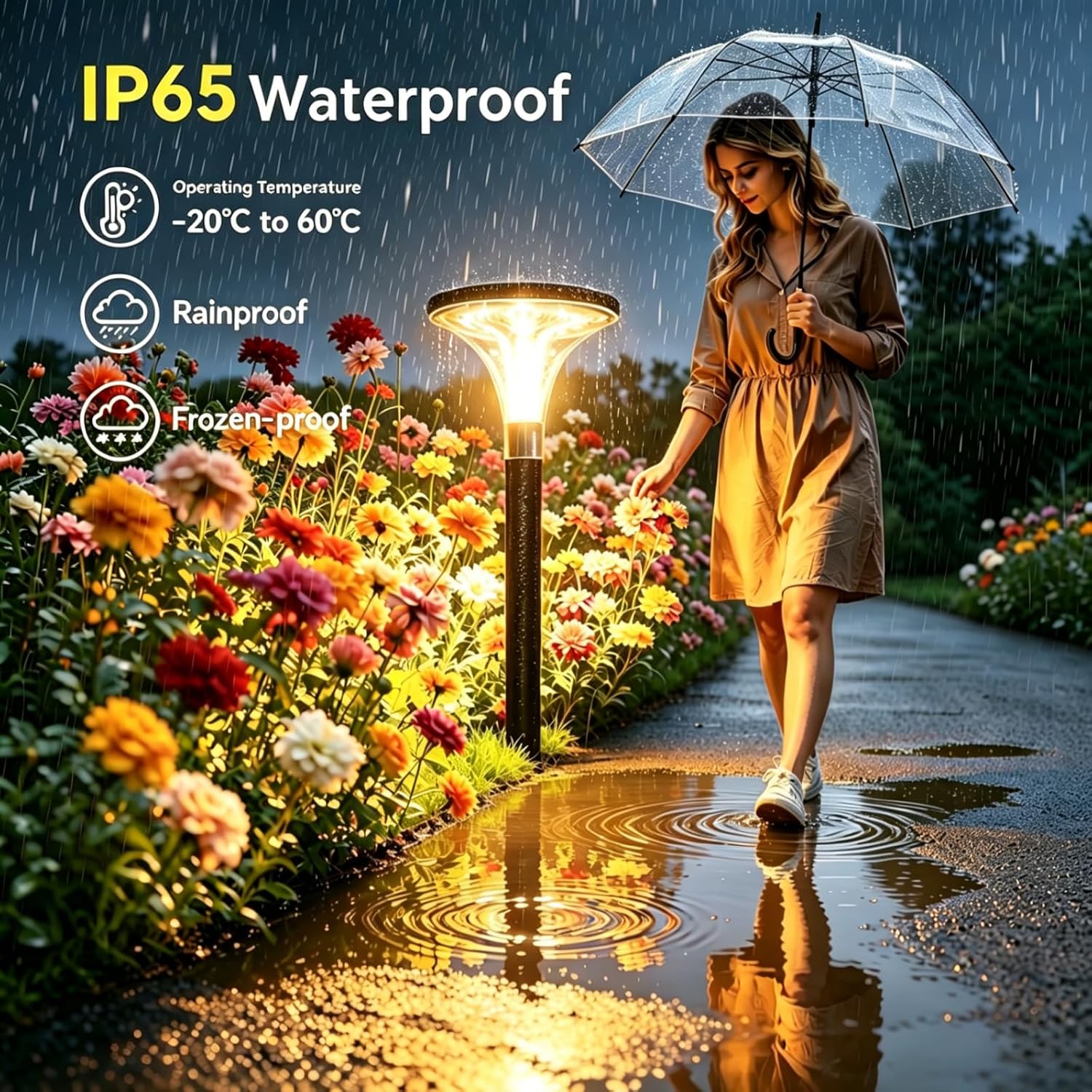 Solar Pathway Lights, 200LM Bright Garden Lights Solar Powered, 29" Tall, Auto ON/Off Outdoor Lighting for Yard Walkway Driveway Landscape Path Decor 4 Pack