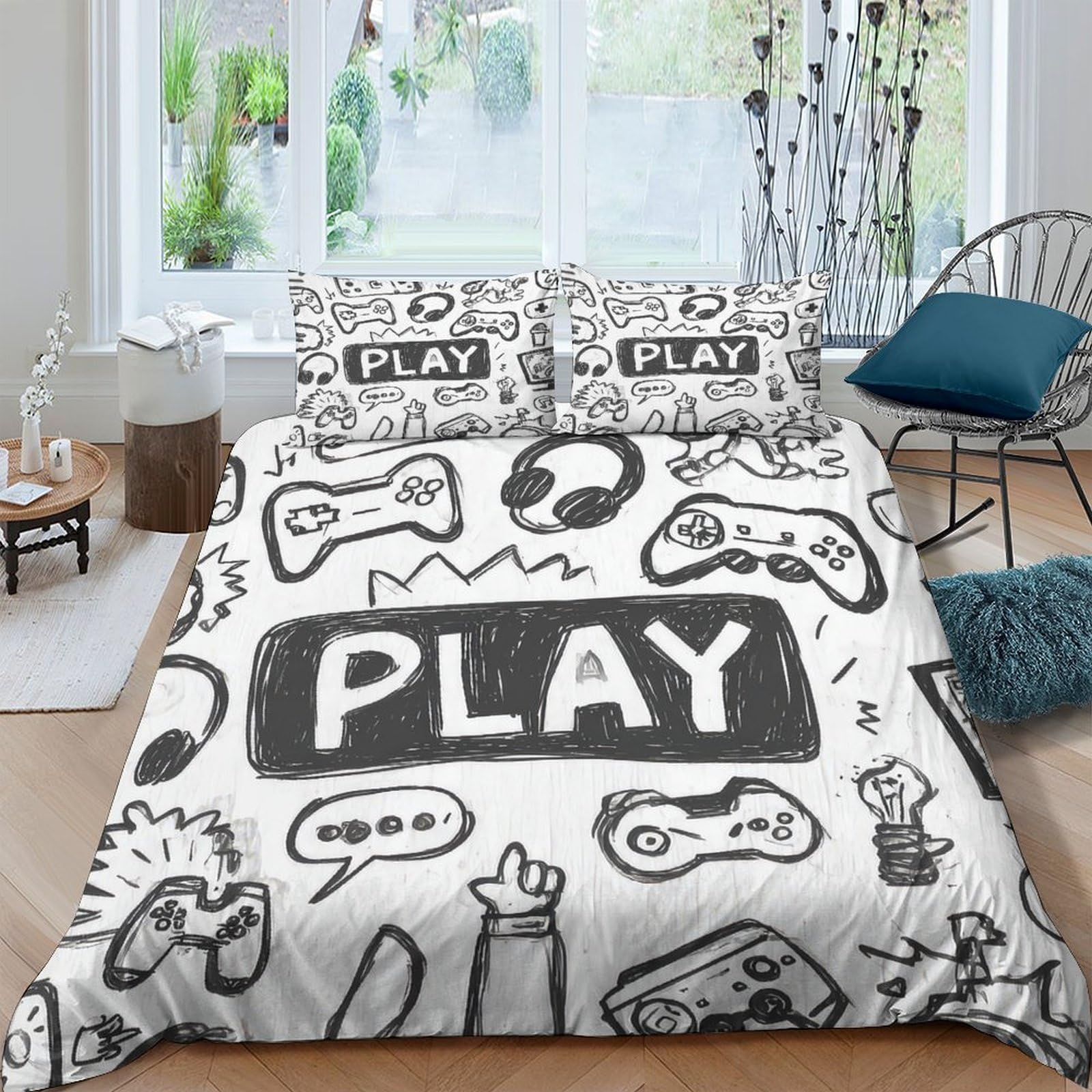 Ctjqhvkz Style-6 3D Printed Cartoon Game Controller Fitted Sheet Microfiber Soft Breathable Comic Pattern Mattress Cover For Bedroom Dorm Single（135X200cm）