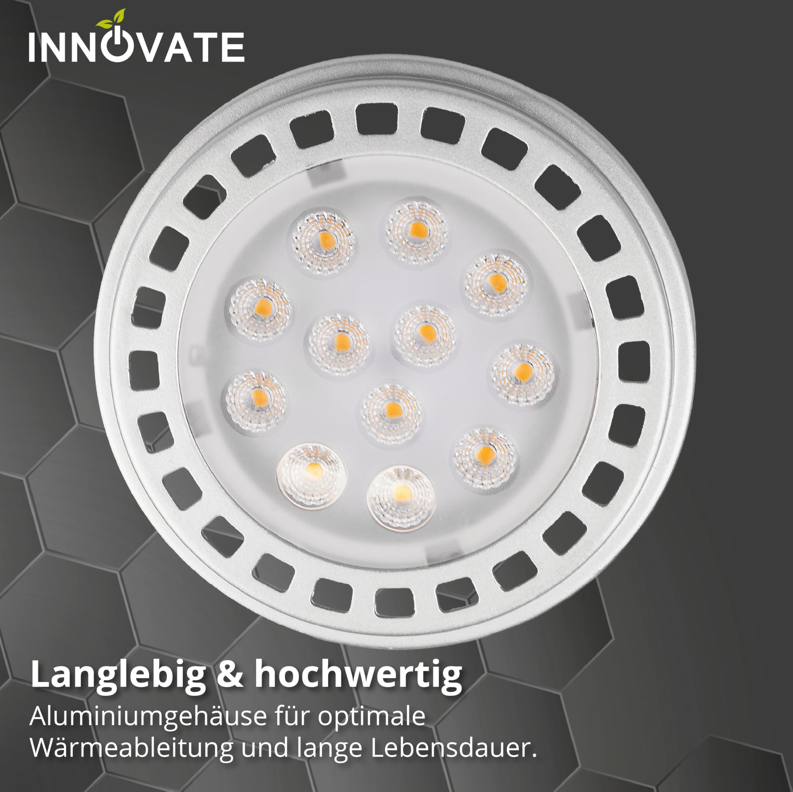 INNOVATE ES111 GU10 LED Leuchtmittel 8 Stk. [12W 3000K Warmweiß Dimmbar 60° Spot] QRB11 QRB111 LED Lampe Ersatz 100W Strahler Deckenlampe Innenbereich