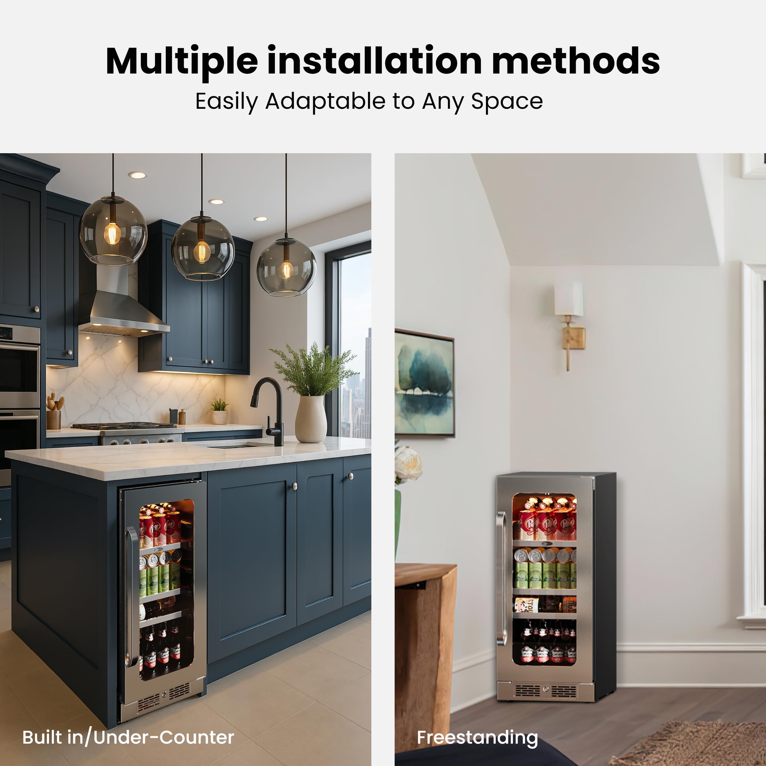 Whynter Beverage Refrigerator 15 Inch Drink Fridge With Glass Door Beverage Fridge Cooler 80 Can Under Counter Built In Freestanding Fridge 34-54°F For Soda Beer Home Bar Luxury Series on Fridge.com - View 5