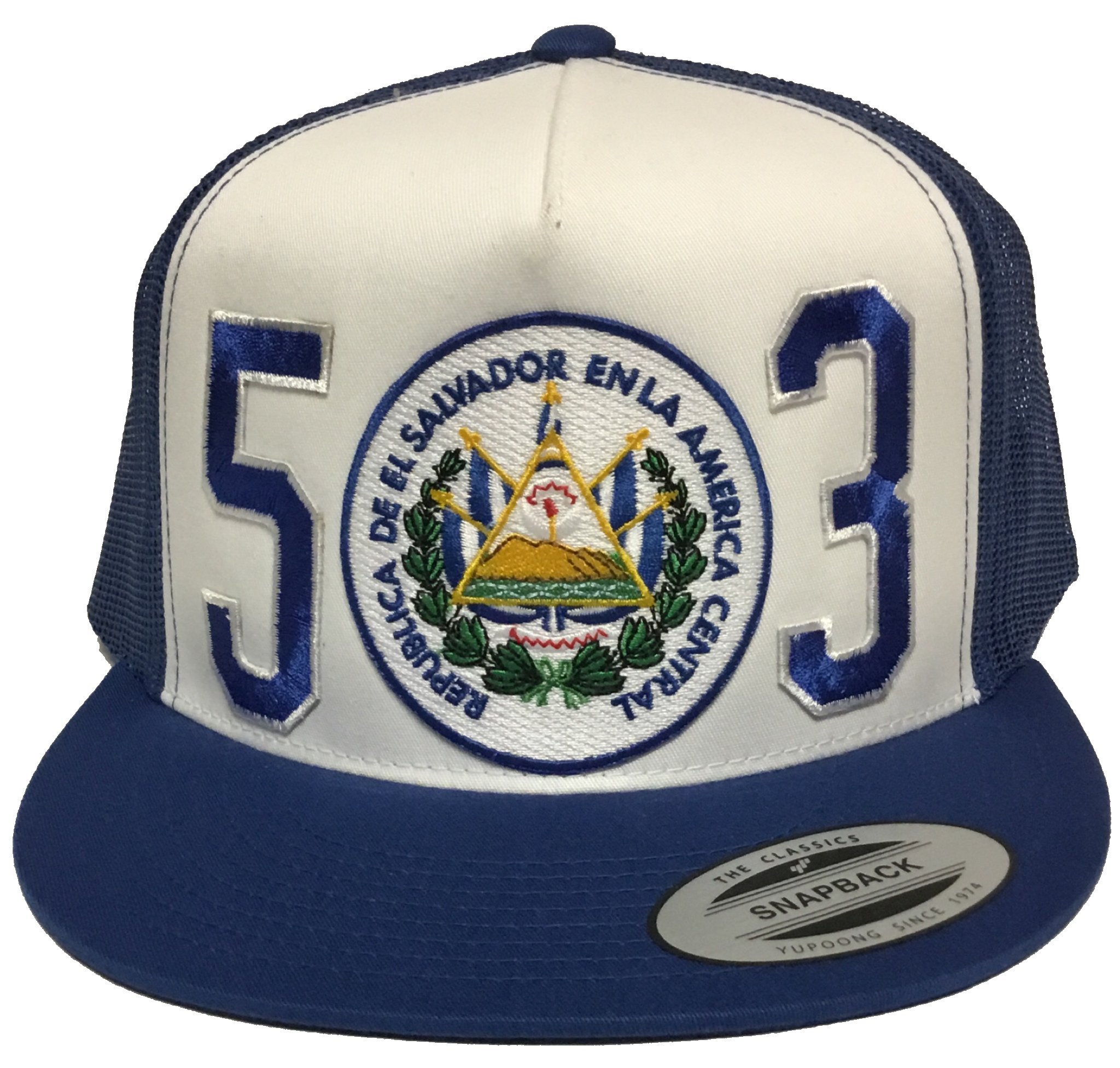 CapsnmoreEl Salvador 503 Hat White Royal Snapback