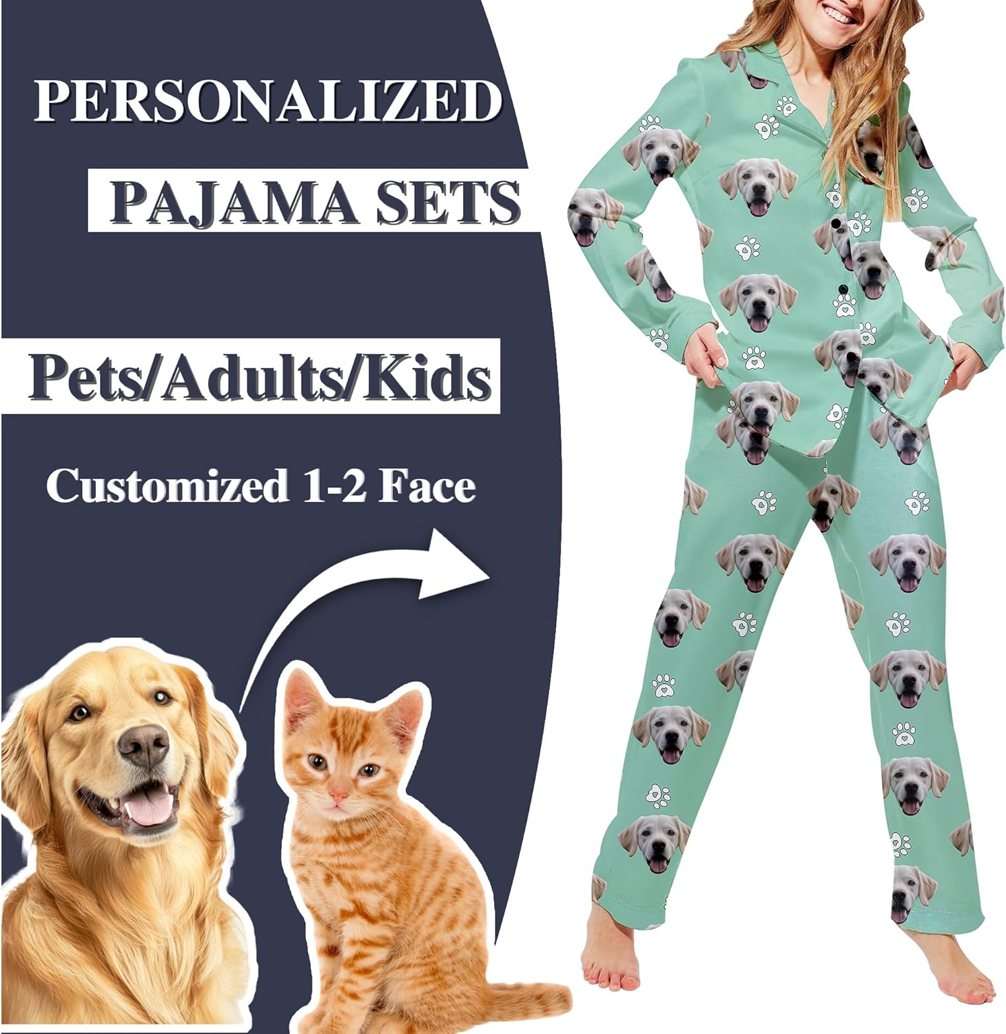 Personalized Pajamas For Women Set Funny Custom Pet Dog Face Pajamas Photo Pjs Gift Long Sleeve Button Down Sleepwear - Image 4