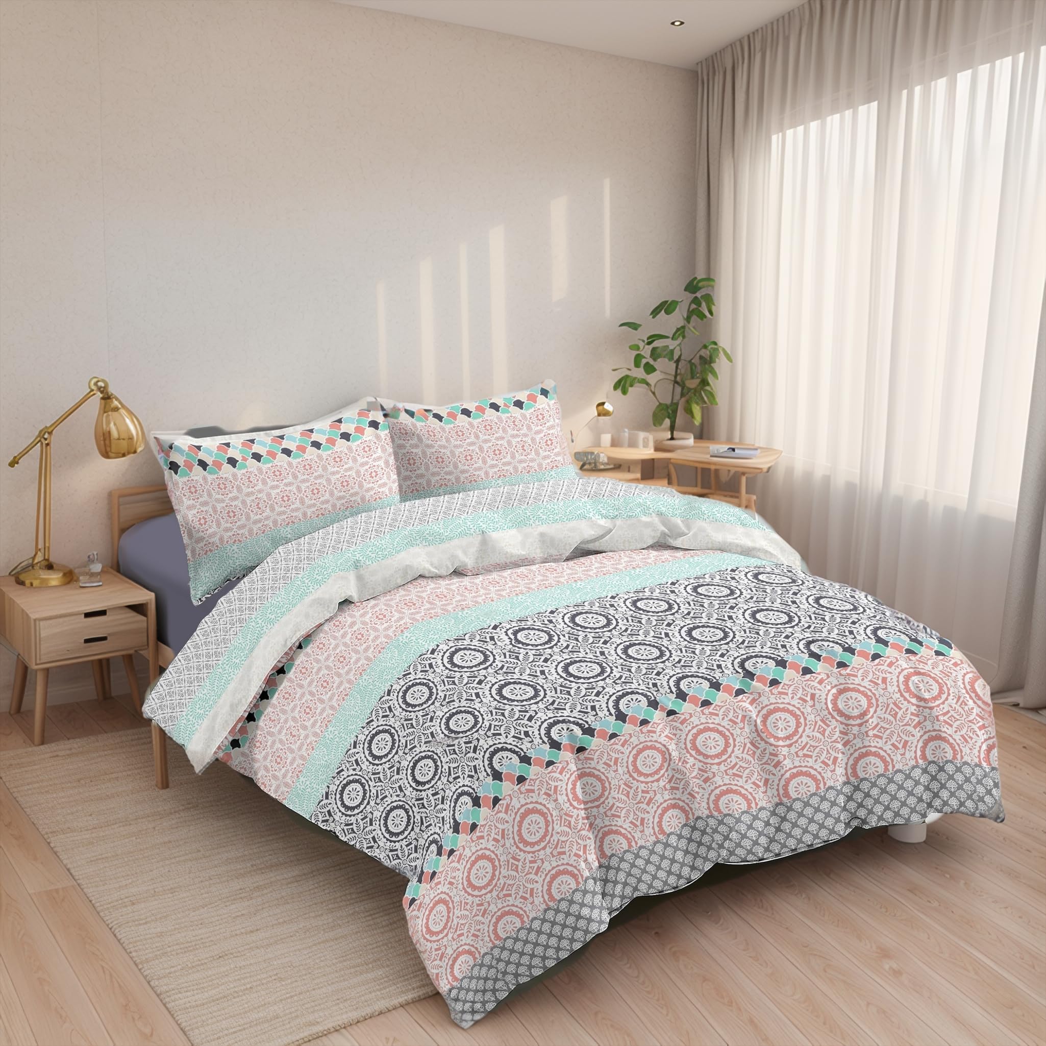 Juego de Funda Nórdica 3 Piezas Cama 90 Microfibra Suave Transpirable - 1 Funda Edredón 150x220 cm, 1 Bajera 90x200+28 cm y 1 Funda Almohada 50x110 cm (Rosa Circulo)