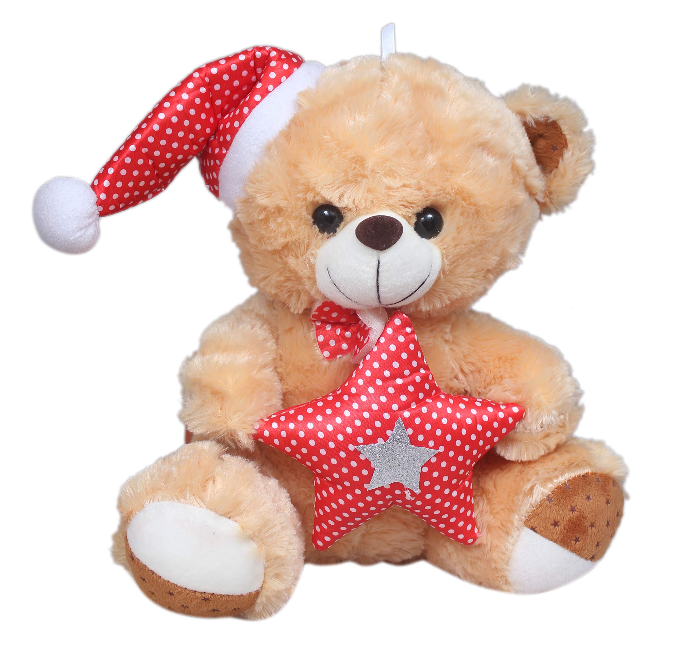 Tickles Soft Stuffed Plush Animal Cream Christmas Santa Claus Teddy with Star Christmas Gift for Kids for Kids (Color: Cream Size:30 cm)