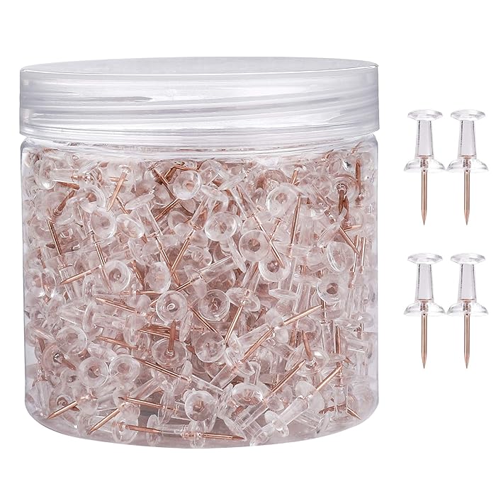 Buy Push Pins Rose Gold Thumbtacks Clear Plastic Drawing Pins Map Mark
