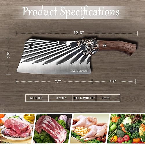 Miniatura 4 de LONGQUAN Cuchillo para cortar carne resistente, cuchillo picador de huesos con mango de madera, cuchillo de cocina ultra afilado, cuchillo de chef