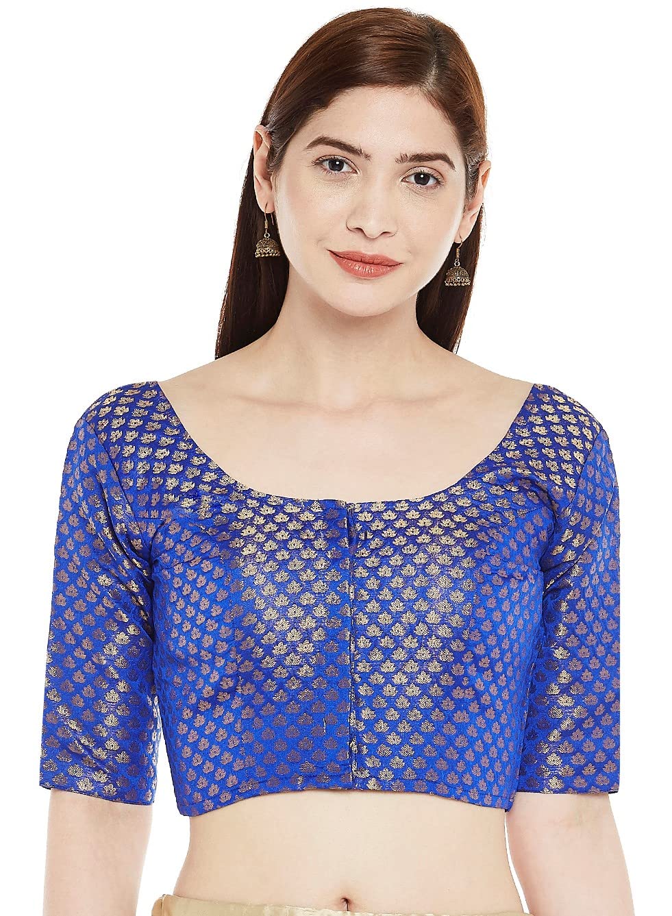 Studio Shringaar Women's Brocade Elbow Length Sleeves Saree Blouse