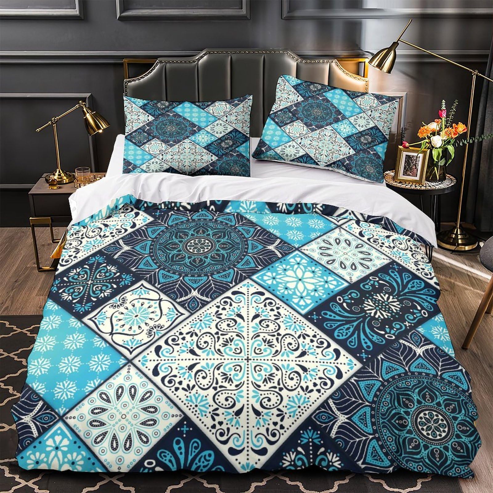 Housse de couette 3D parure de lit bohème 200x200cm confortable