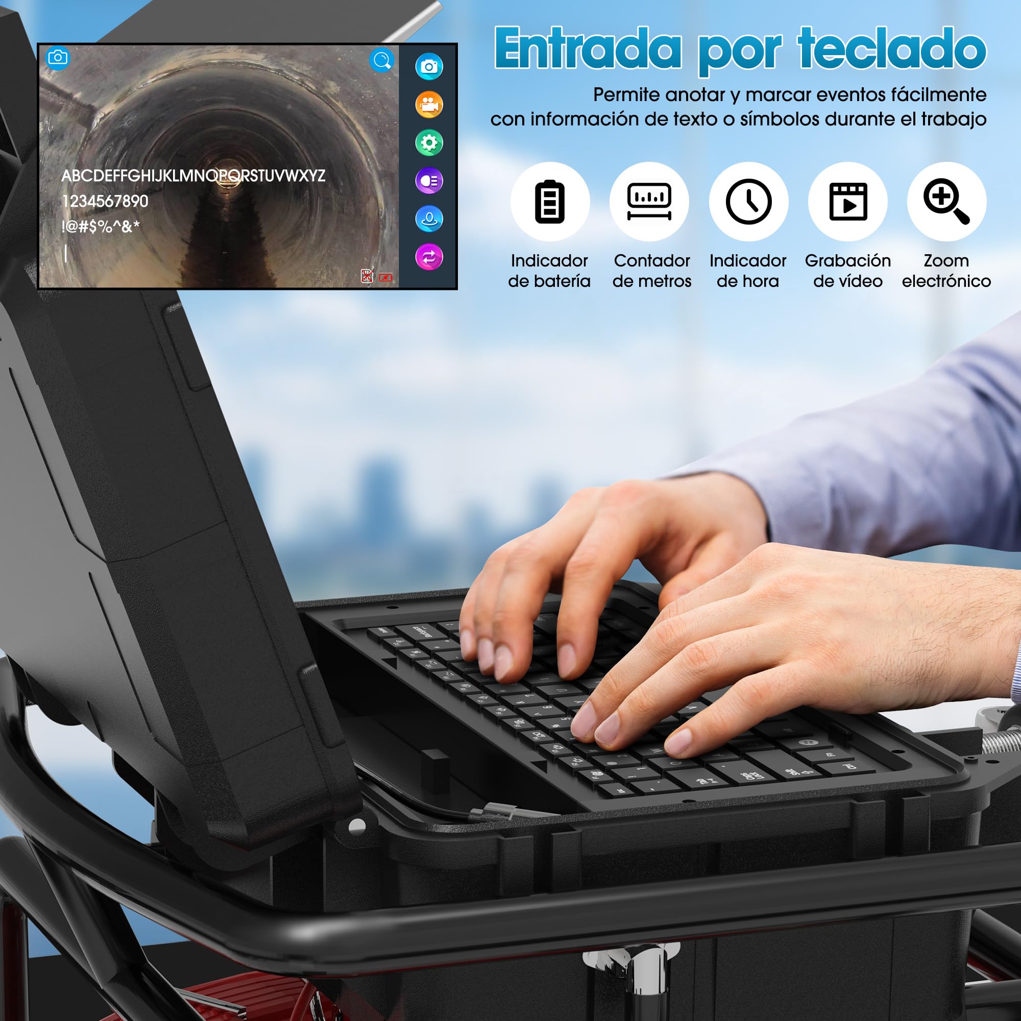 Camara Inspeccion Tuberias con Localizador de 512 Hz, Pantalla Táctil de 10.1 Pulgadas 1080P, Camara Tuberias con Autonivelación y Transmisor, Cámara de Inspección con Grabador de Audio