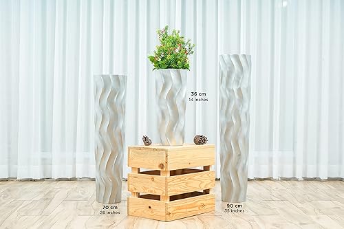 Miniatura 4 de Leewadee Jarrón grande para piso, hecho a mano, hecho de madera, recipiente sofisticado para ramas decorativas y flores secas, 28 pulgadas, plateado