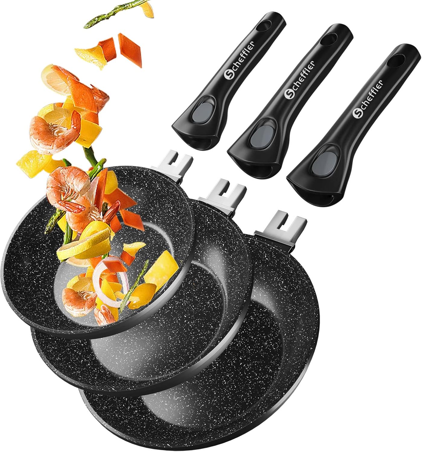 Scheffler Pfannenset, Pfanne 20/24/28 Abnehmbarer Griff Bratpfanne, Pfannenset Induktion mit